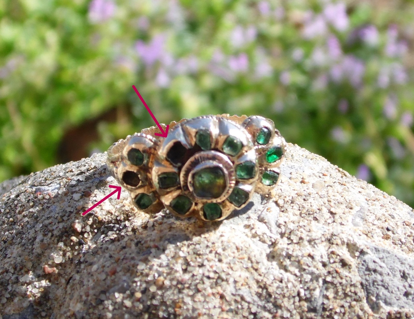 Antique 18th Century 14k GOLD Italian Floral Green Cluster Ornate Band Ring