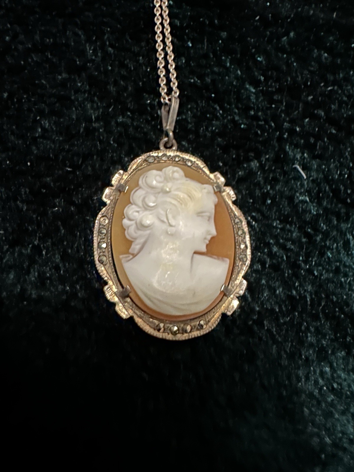 Vintage/Antique Genuine Shell Cameo Necklace, Brac, Sterling Silver. Victorian.