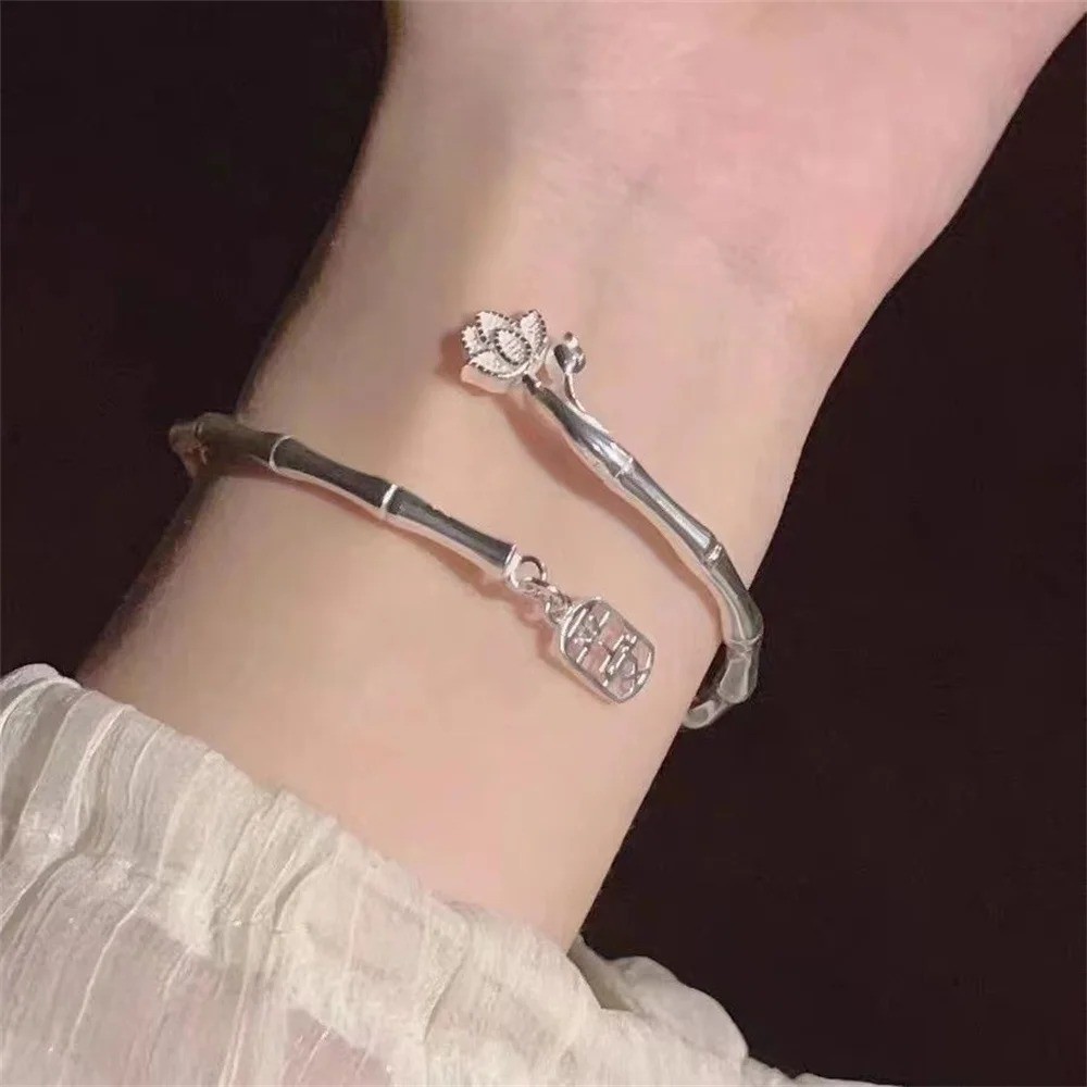Vintage Flower Retro Rose Cuff Bangle 925 Sterling Silver Women Jewelry Bracelet