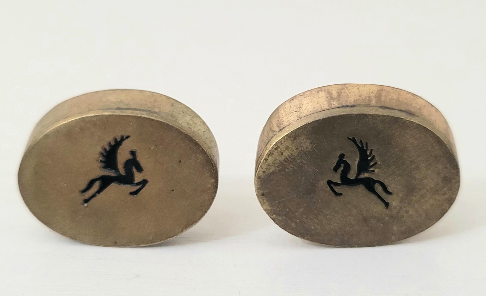Los Castillo Taxco Pegasus Cufflinks Brass Mid Century Signed Vintage Rare