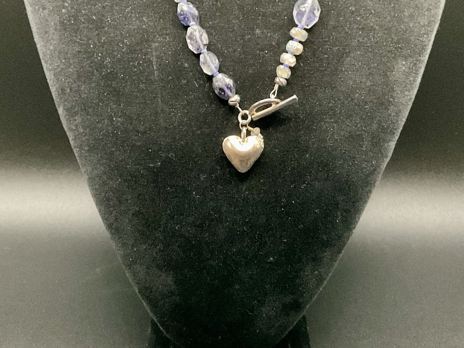 iolite Beaded 16in Necklace With Heart Vintage Jewelry