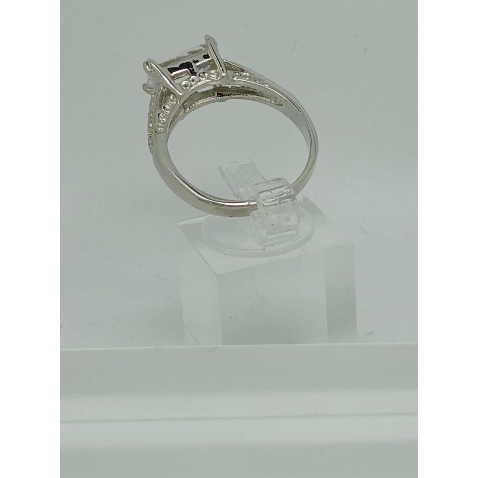 Vintage White Gold Plated CZ Engagement Ring 3.0 Carat Radiant Cut Stone Size 9
