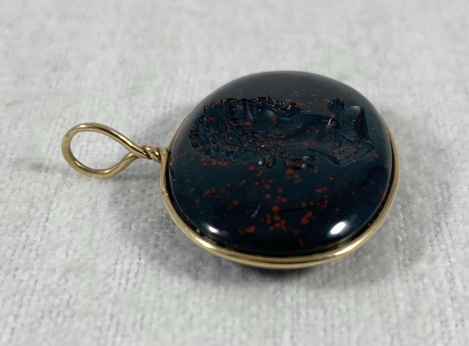 Antique 14K Gold Carved Bloodstone Intaglio Pendant 4.6 Grams