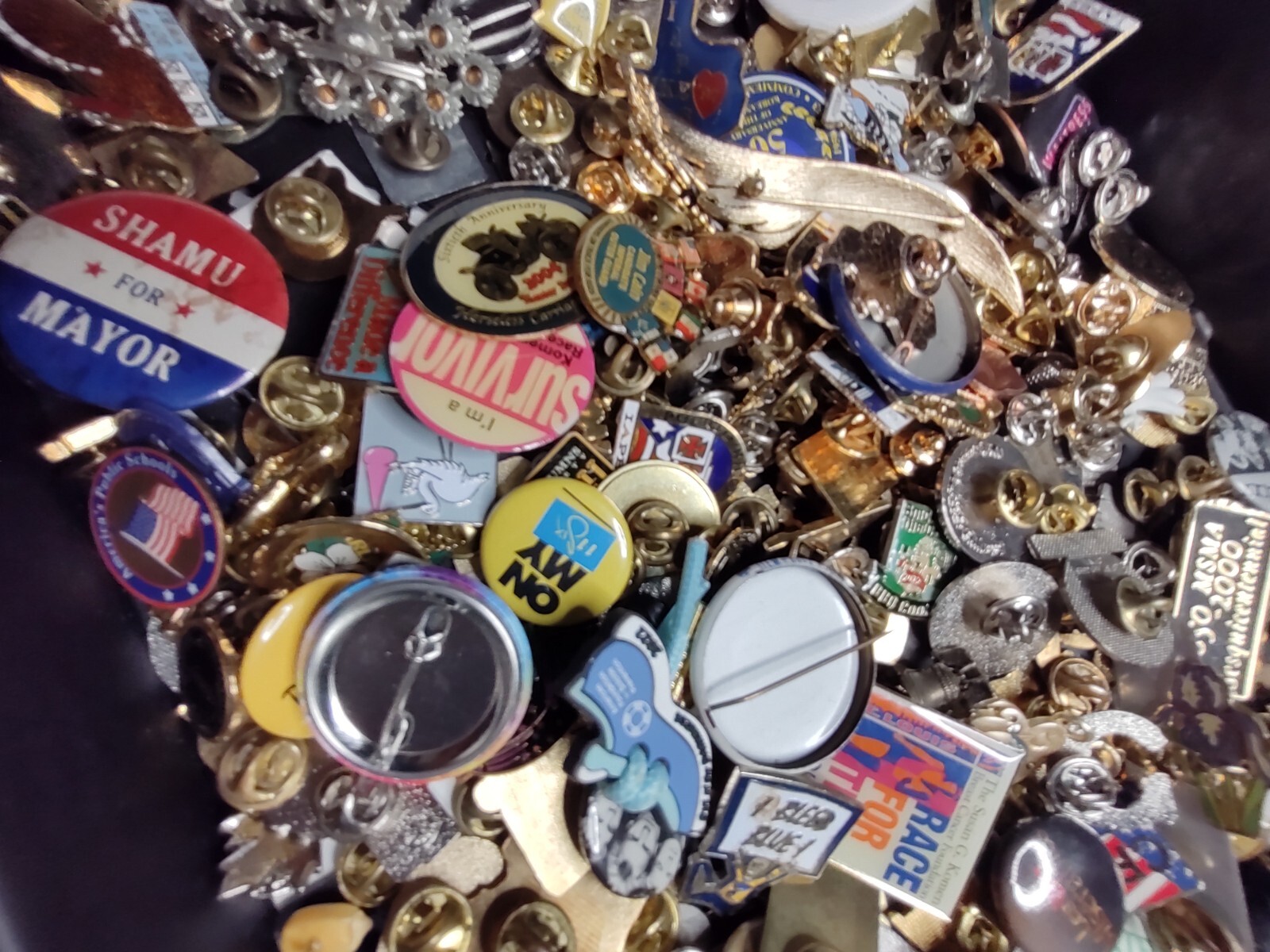 Lot Of Assorted Pins And Pin Back Buttons Pin Lot Collection ZT1 3.5 Pounds