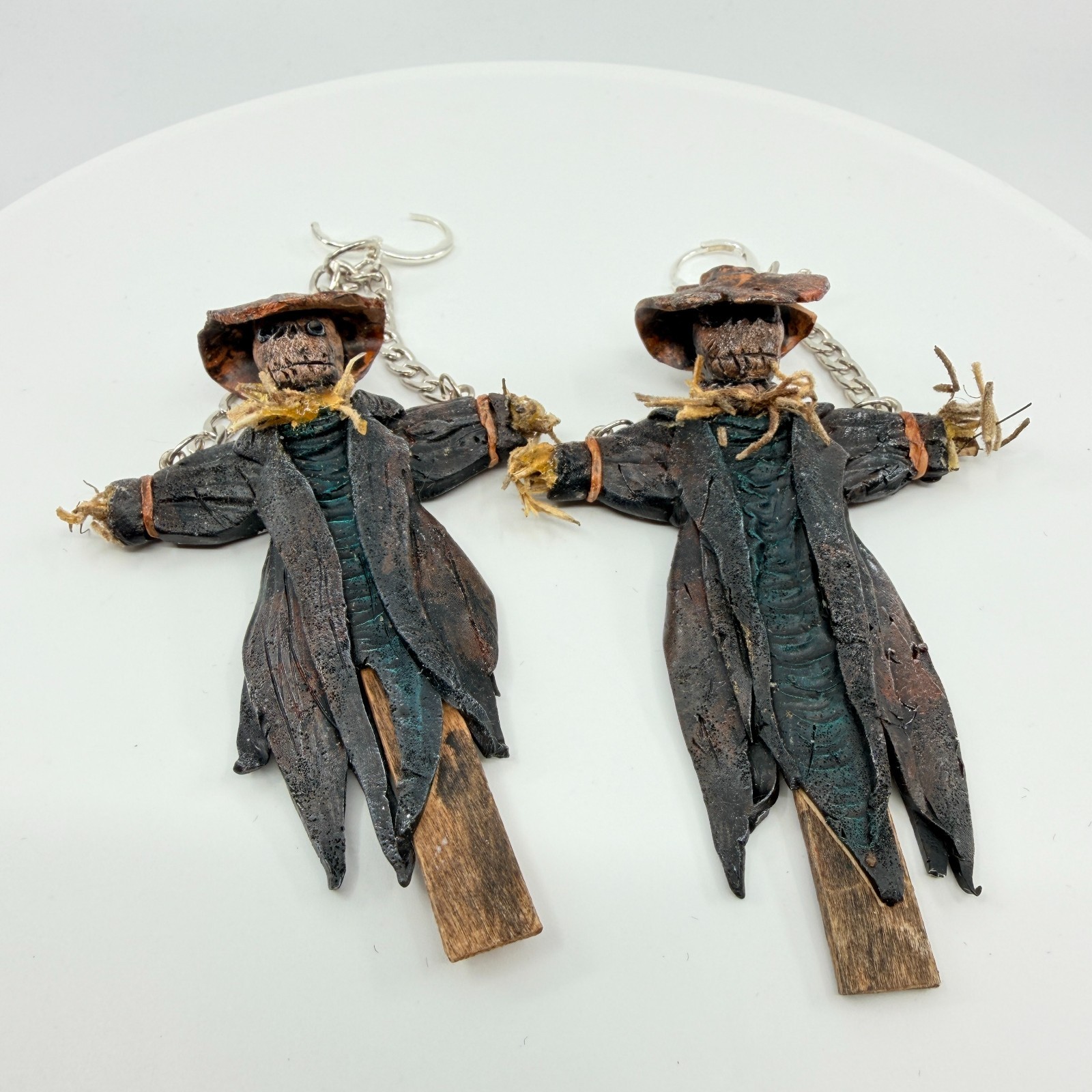 VTG Gothic Horror Scarecrow Dangle Earring Creepy Halloween Skull Cosplay Oddity