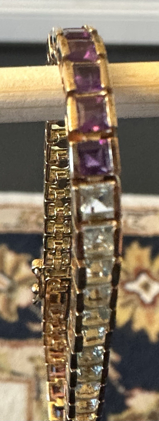 VTG Rainbow Tennis Bracelet Gold Toned Sterling 925/7.25” Long Multi-Colored