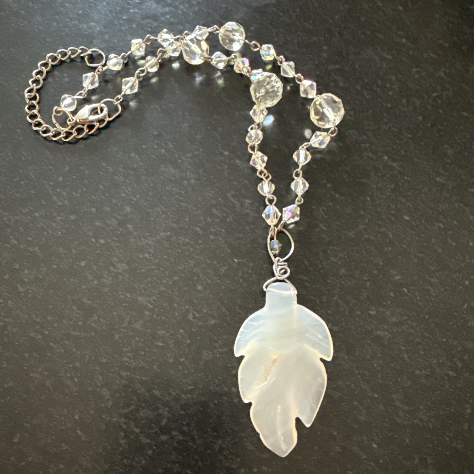 VTG Y2K NECKLACE Layer AGATE LEAF GEODE CRYSTALS AB Boho Hippie Gypsy Wedding