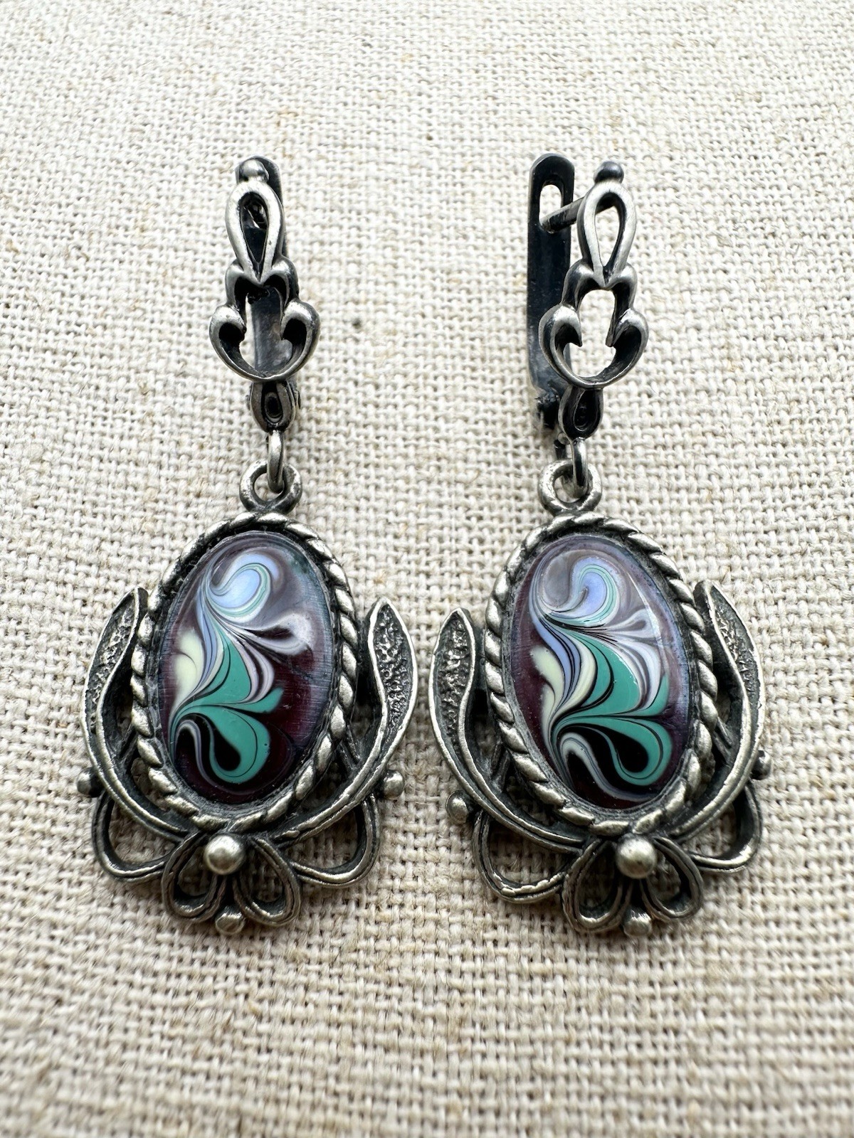 Vintage Soviet USSR Enamel Floral Earrings