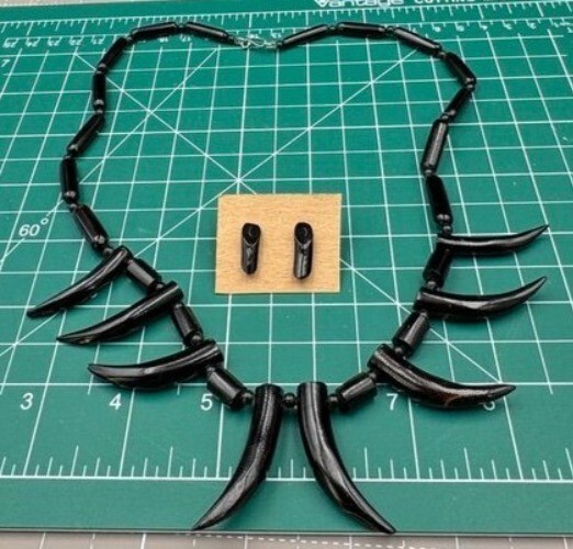 Vintage Southwestern Style Black Coral Necklace and Earring Set