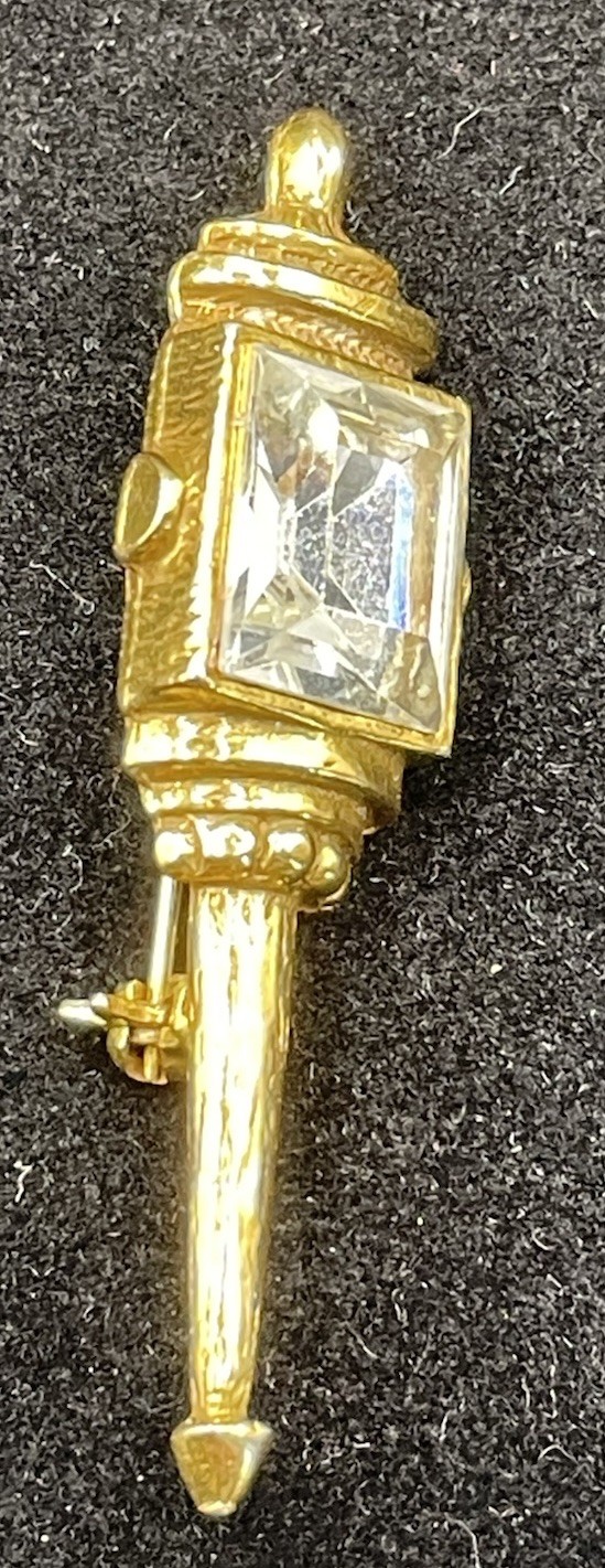 Vintage Goldette Goldtone Lamp Post Pin with Clear Stone