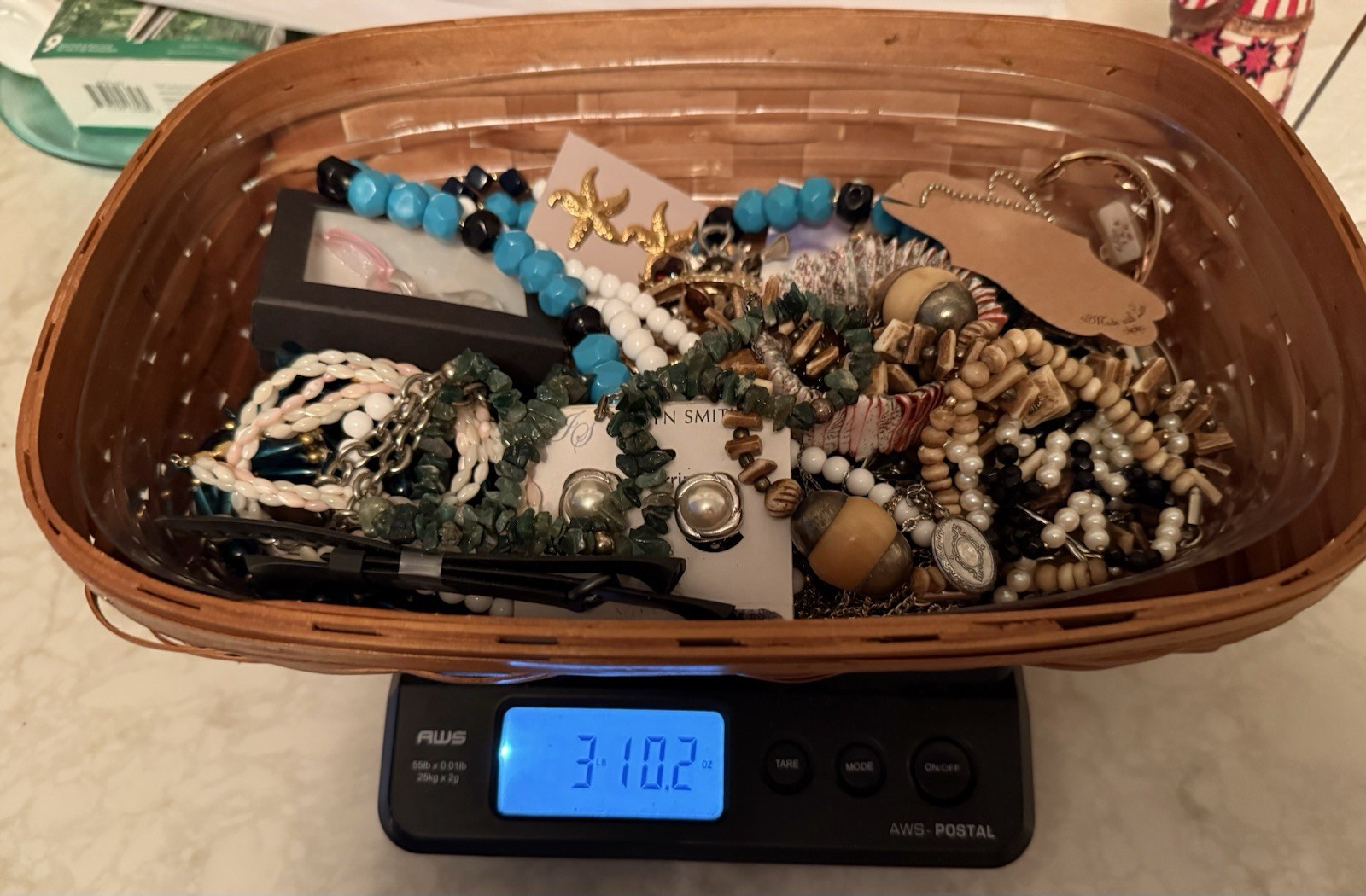 Over 3lbs Of Grandma’s Vintage Costume Jewelry Lot Old & New Basket Included!
