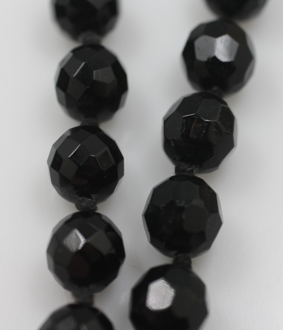 Vintage 2 PC black glass faceted beaded necklace W. Germany Austria 17 & 18″