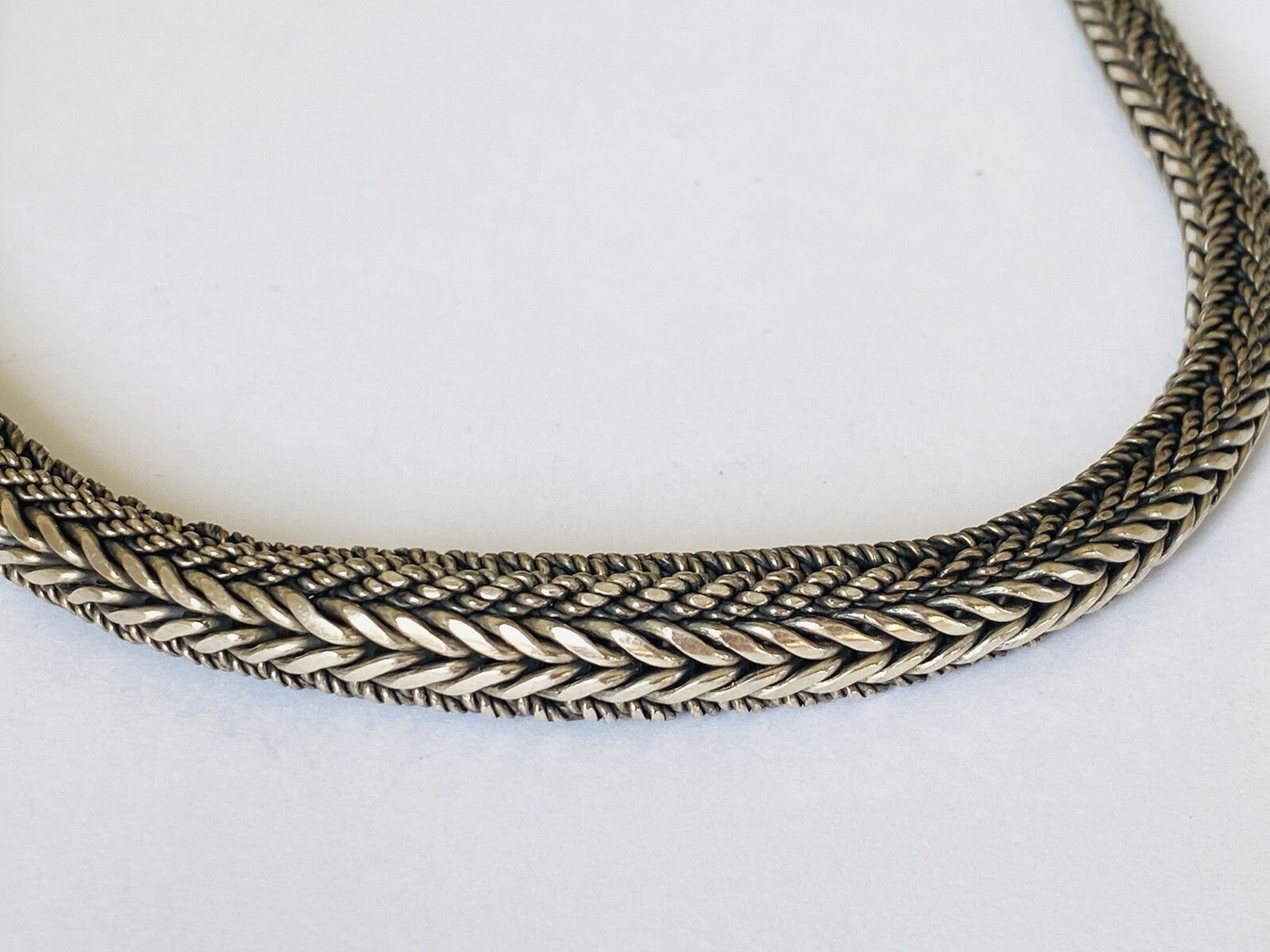 Vintage Bali 11MM Sterling Silver Wheat Foxtail Link Chain Necklace 98 GRAMS