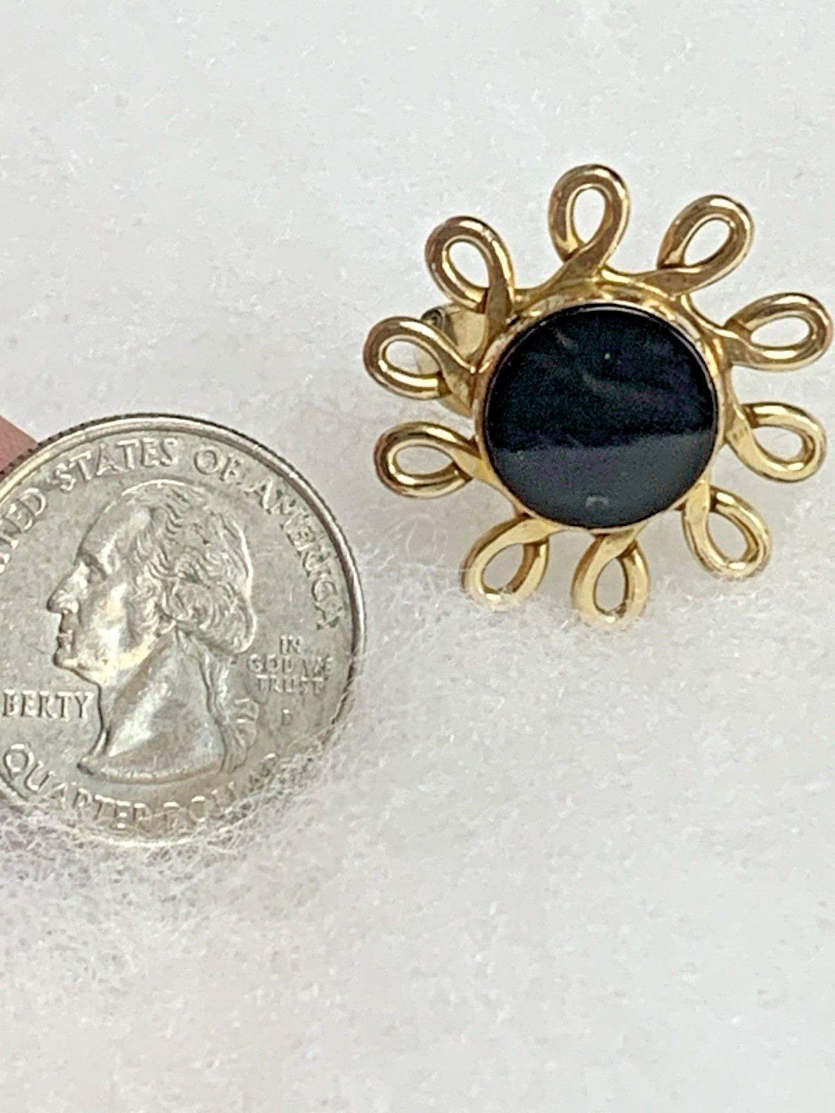 Vintage Winard 12K Gold Filled Flower Ring Black Cabochon Retro Daisy Size 5.5