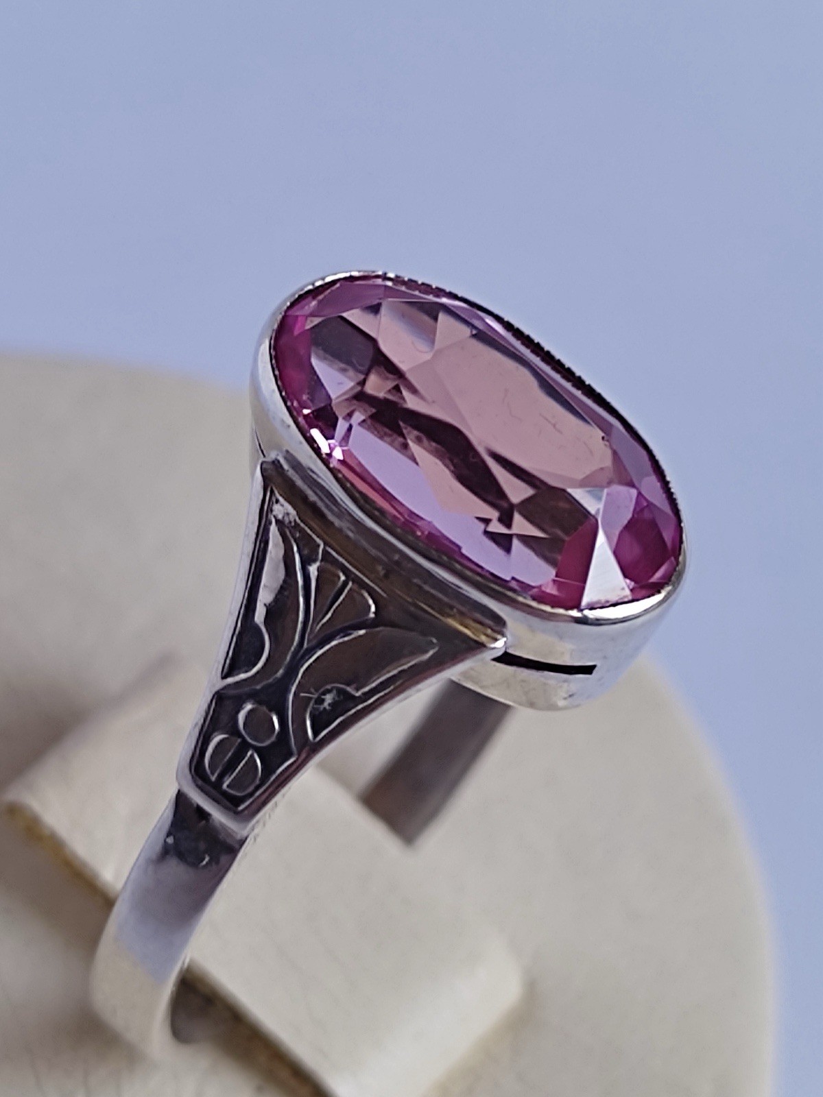 Vintage 70s Soviet Union Silver 875 USSR Ring Pink Sapphire Size US 7.5/ 17.5 mm