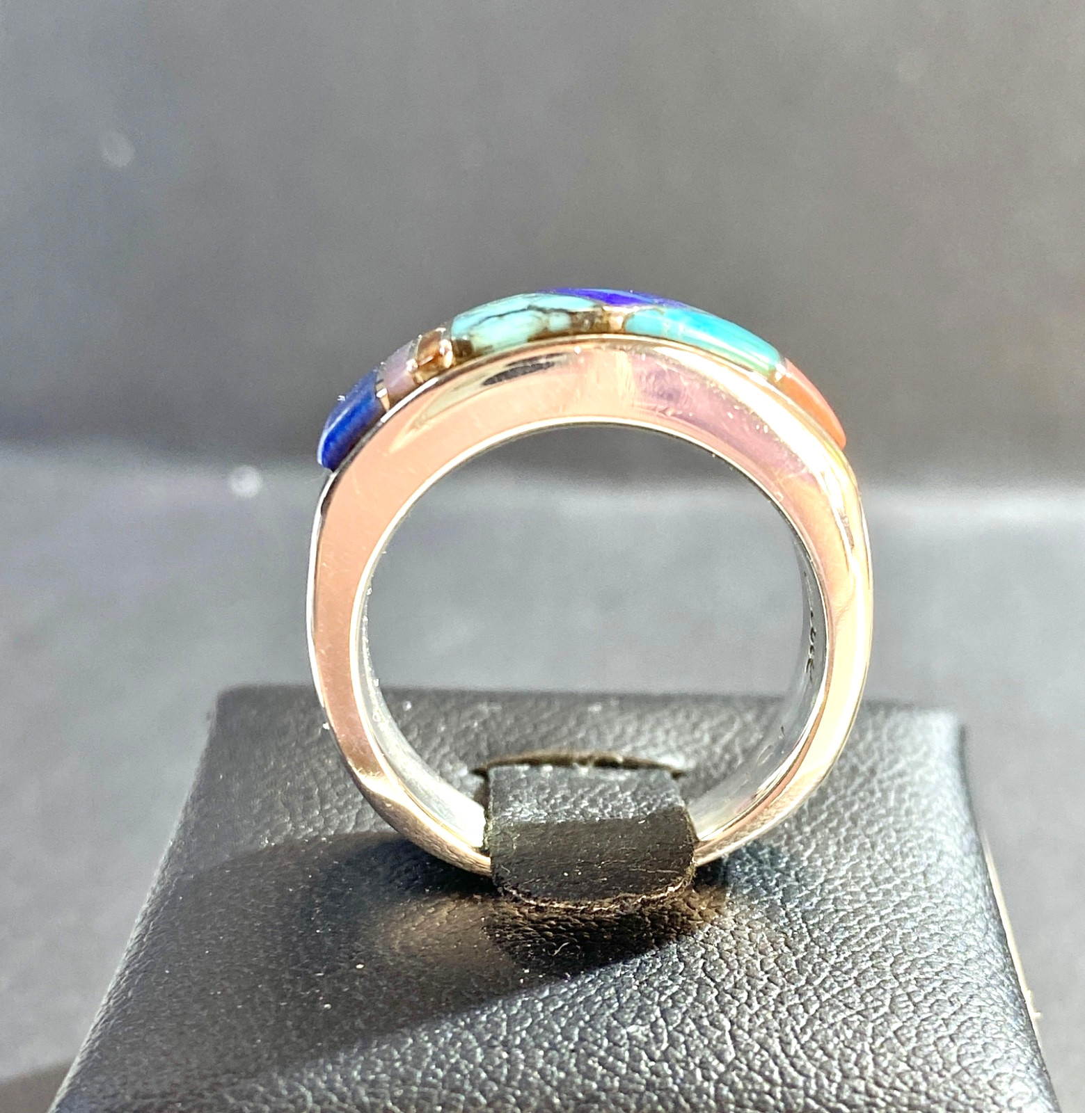 Vintage Sterling Navajo Earl Plummer Multi-Stone Channel Inlay Ring Size 7.5