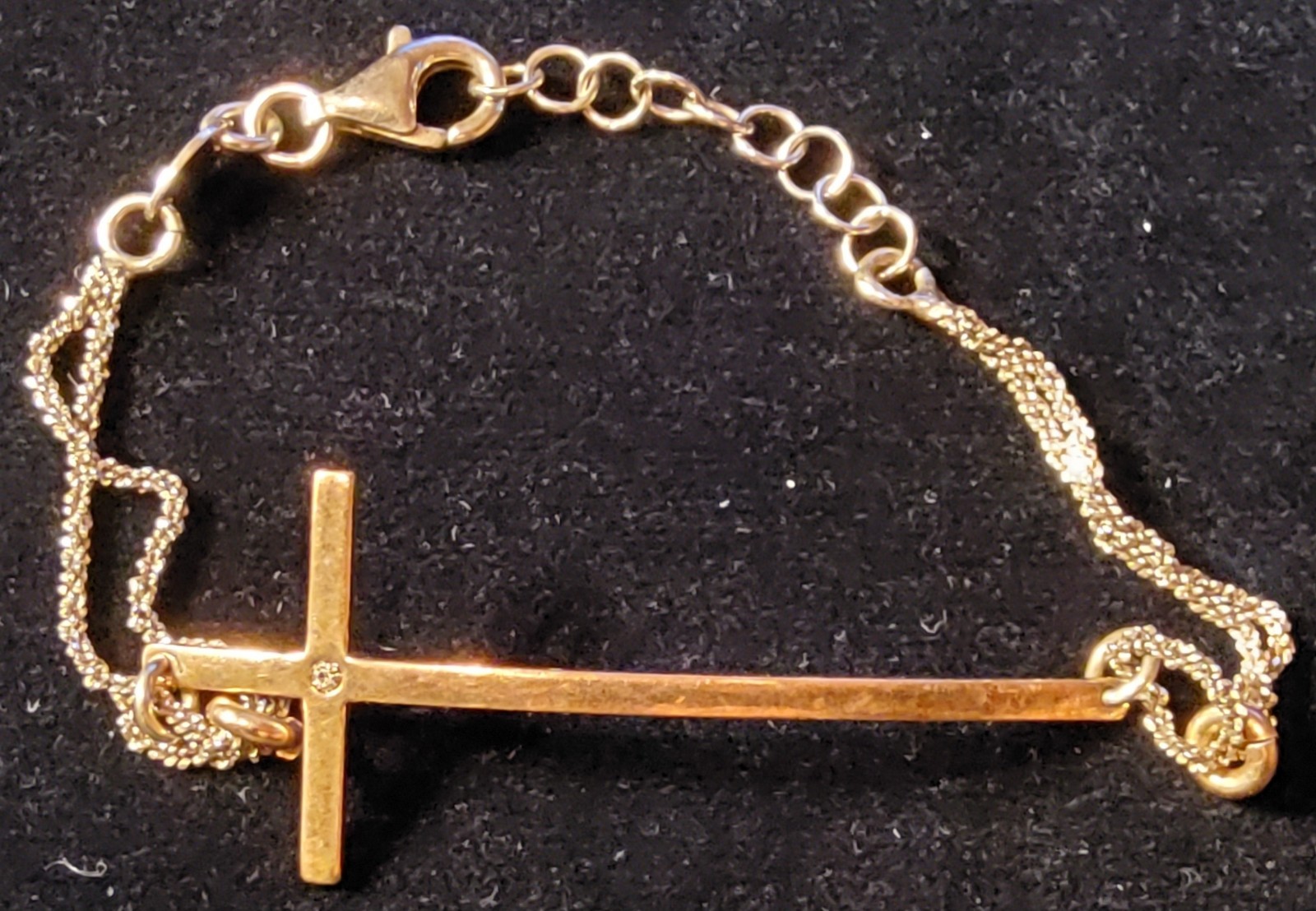 Vtg Dyadema Italtin Sterling Silver Sideways Cross , Small Stone In Center 7″