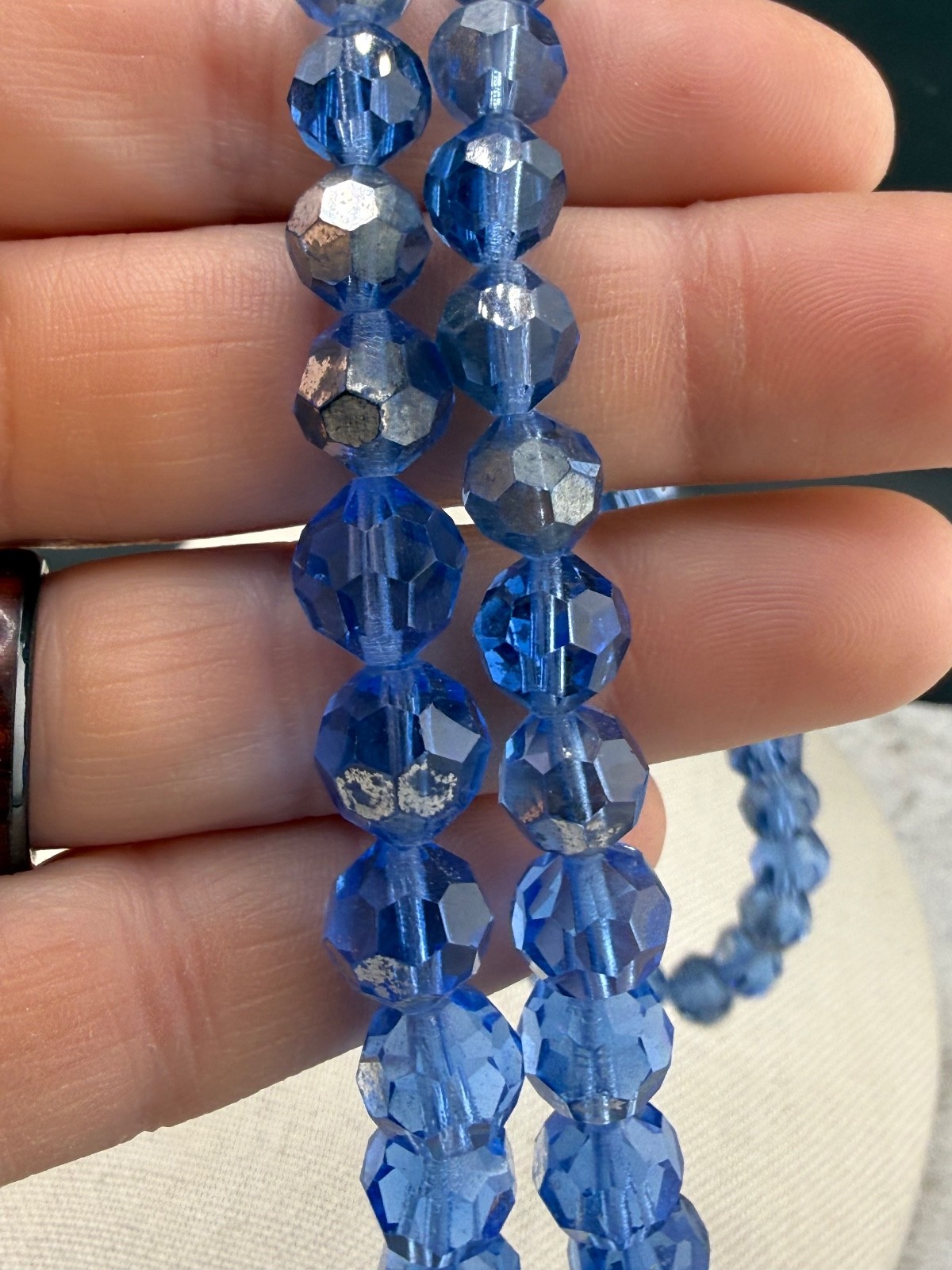 Vintage Blue Faceted Glass Necklace Crystal 26”