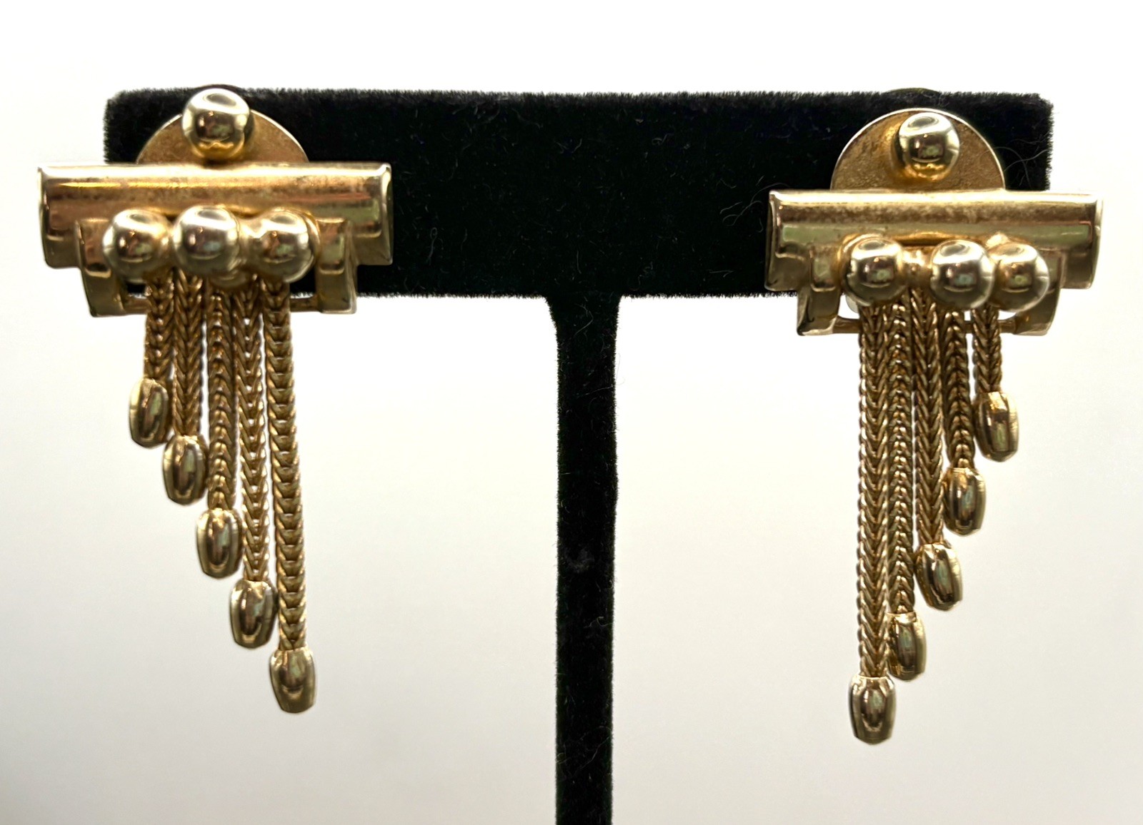Vintage Victorian Revival Style Clip On Tassel Dangle Foxtail Chain Earrings
