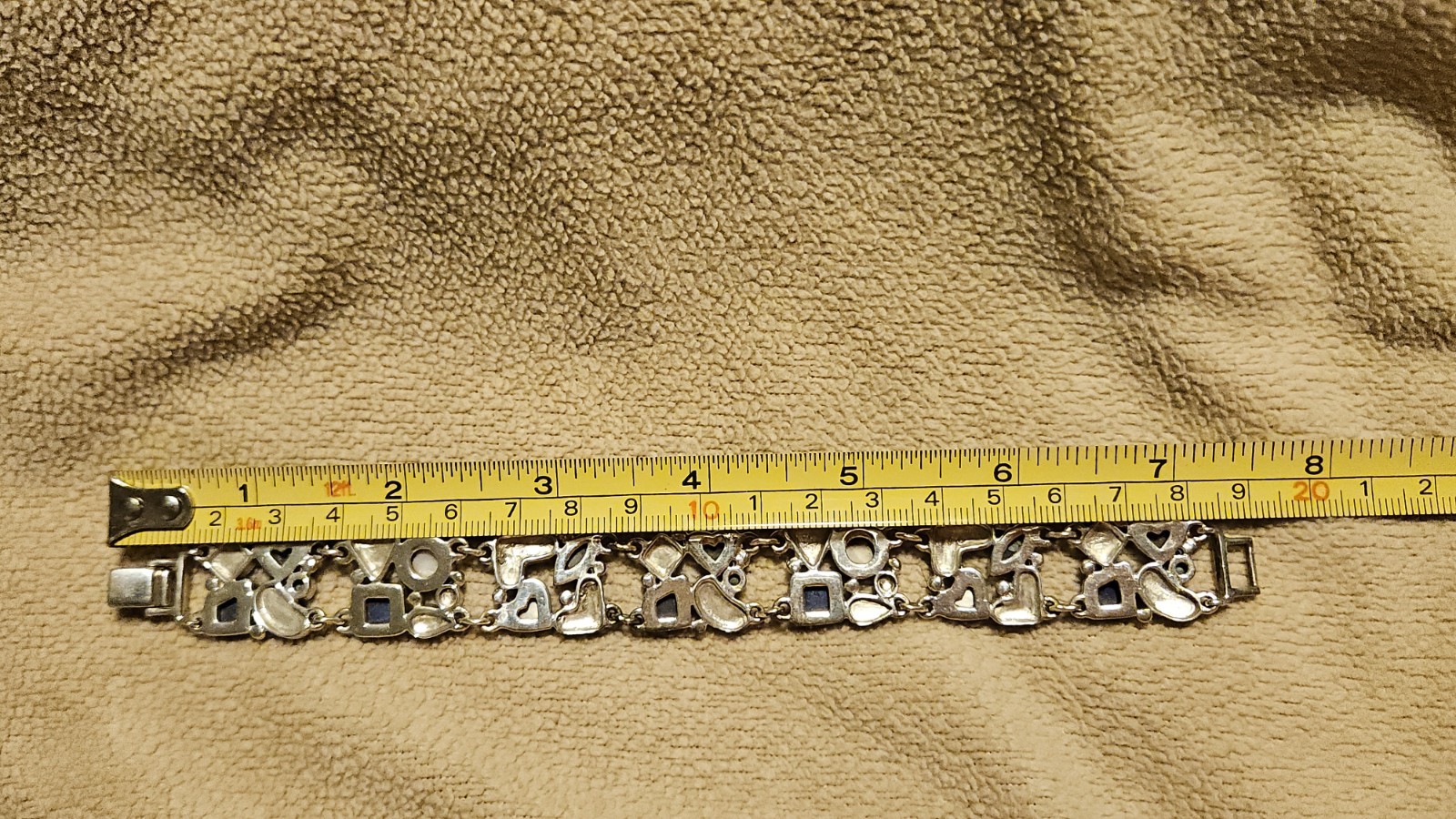 Vintage Signed CW 925 Sterling Silver Multi-Gemstone Marcasite Bracelet 7.5″