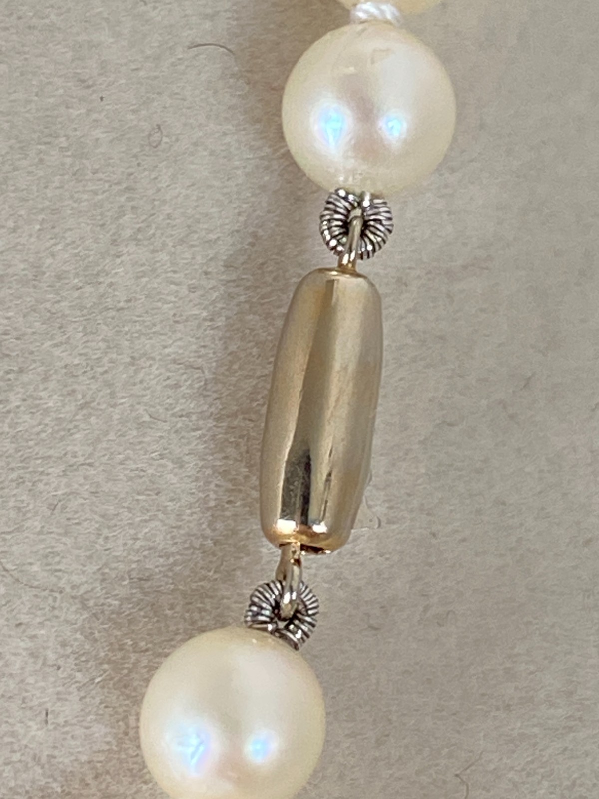 Vintage Faux Pearl Unique Slide Clasp Necklace Choker 15.5″ Hand Knotted