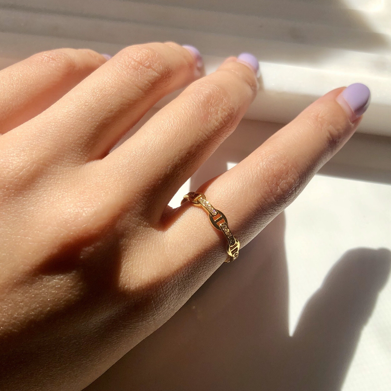 Dainty Anchor Mariner Link Chain Ring 18K Gold Filled Sterling Silver | Size10