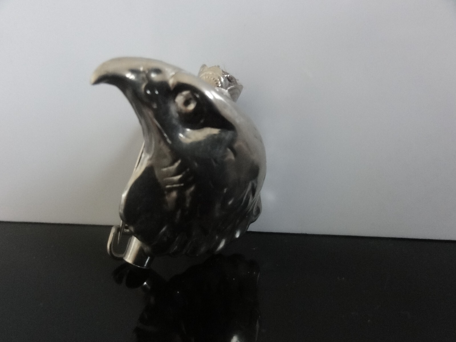 Vtg Rare Silver Eagle Head Man Hat Revere Hunt Pin Brooch with Feather Container