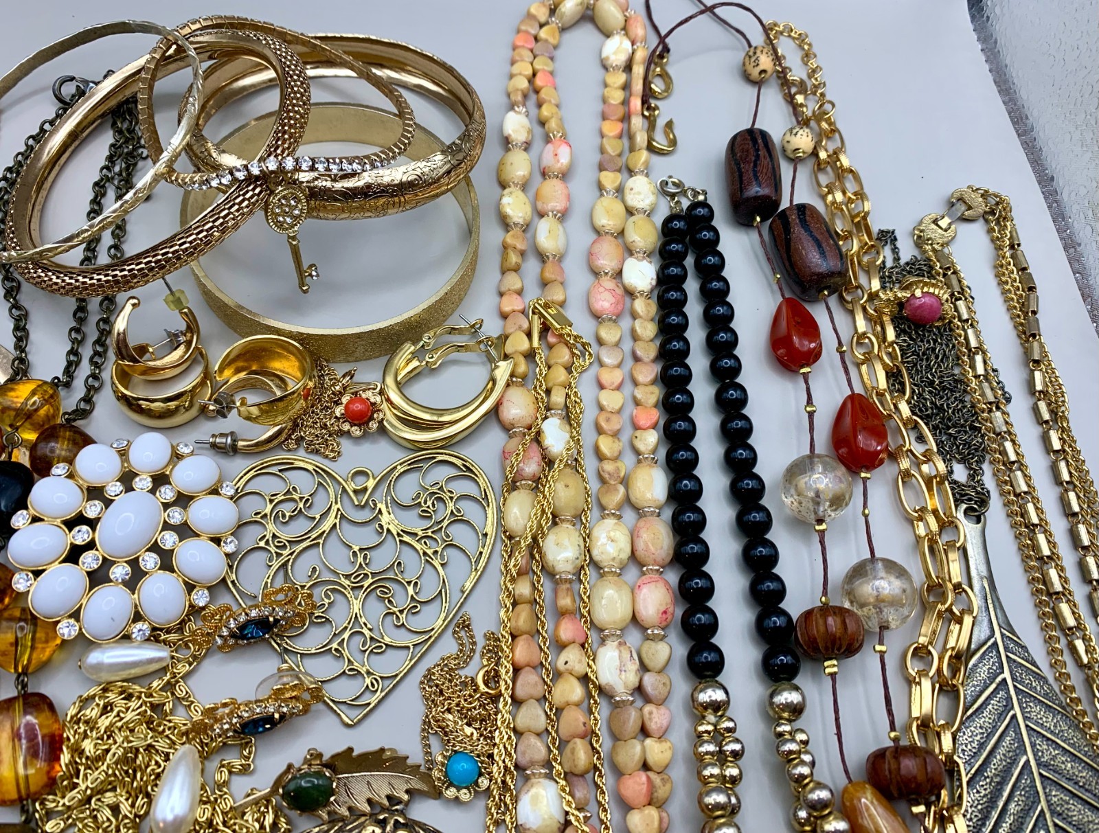 Vintage 41 Lot Gold Tone Jewelry Retro 1980s 90s Necklace Earrings Pin Bracelet