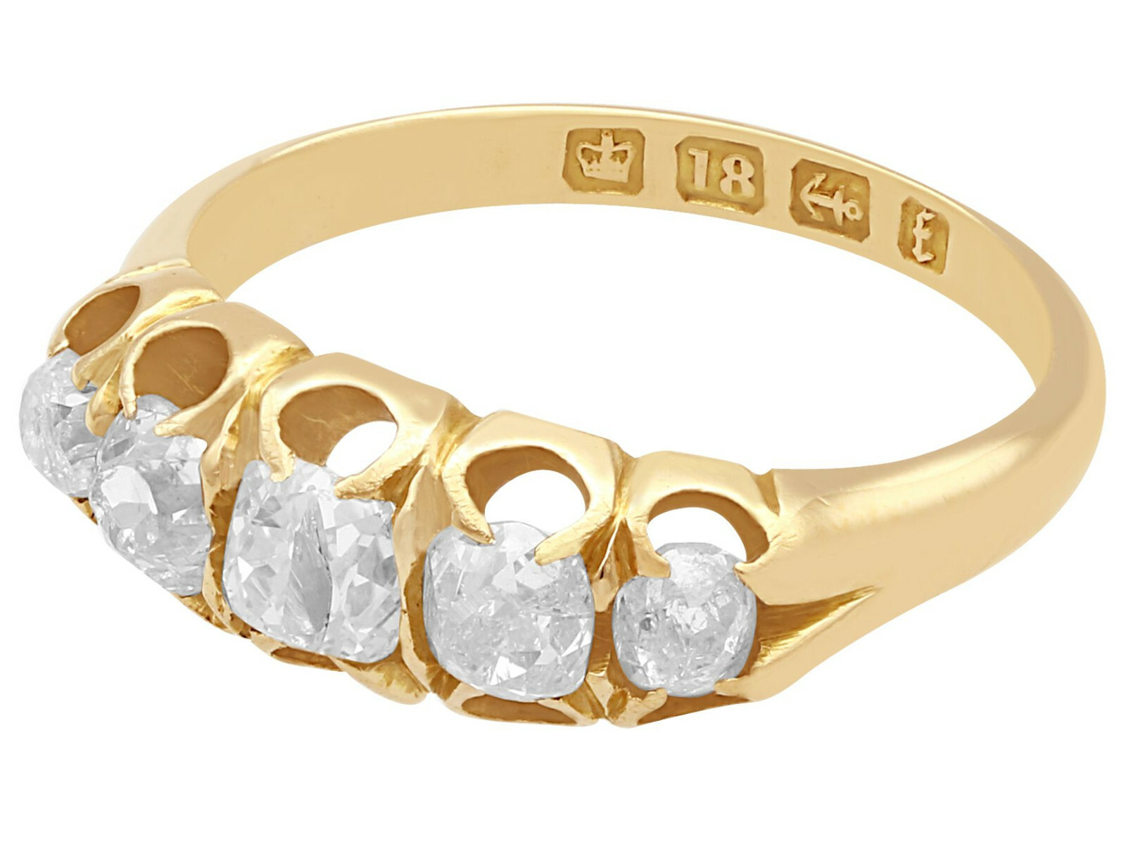 Antique Victorian 0.78Ct Diamond & 18k Yellow Gold Five Stone Ring – Size 5.125