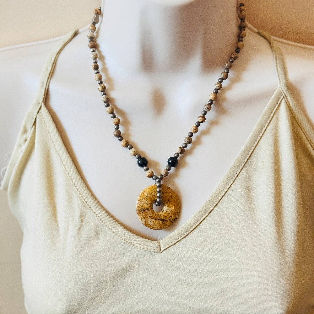 VTG Collar Jasper Necklace Signed Nicole Smooth Round Beaded natural genuine