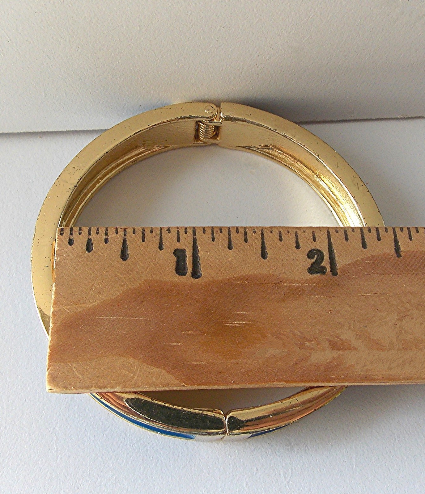 TWO DIFFERENT VINTAGE ENAMELED GOLD TONE HINGED CLAMPER BRACELETS-1 RED & 1 BLUE