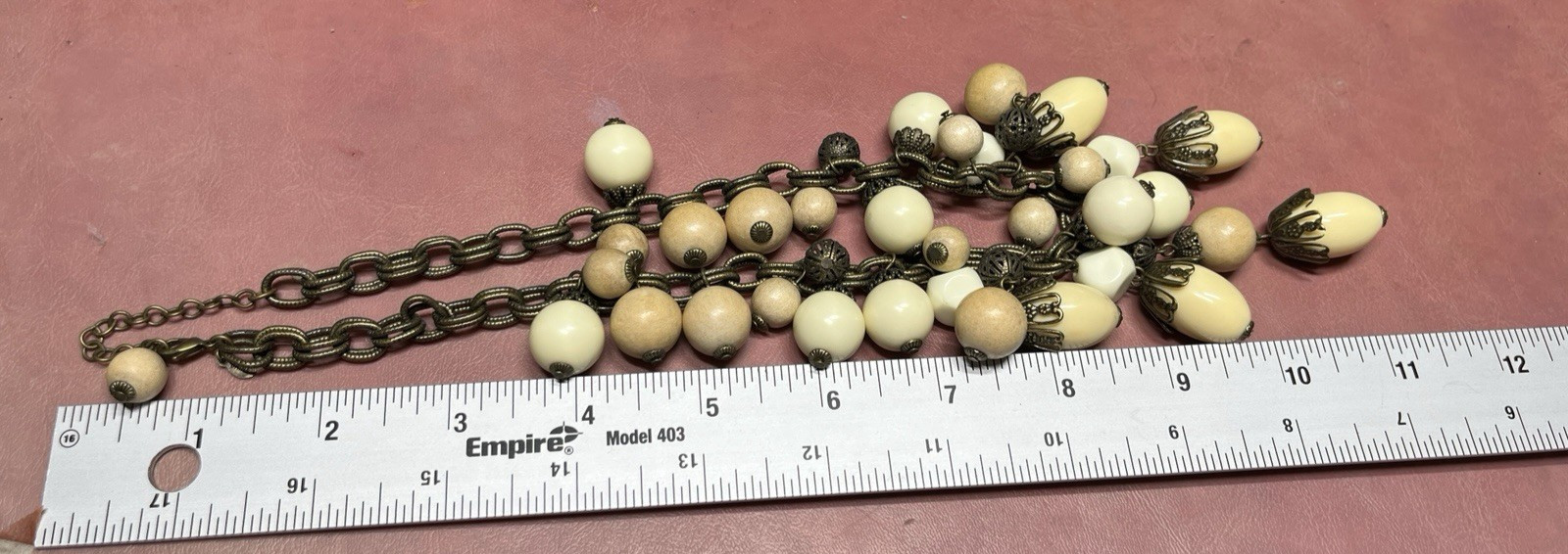 Vtg Bronze Tone Vanilla Beaded 19″ Statement Necklace by Gerard Yosca Boho Lux