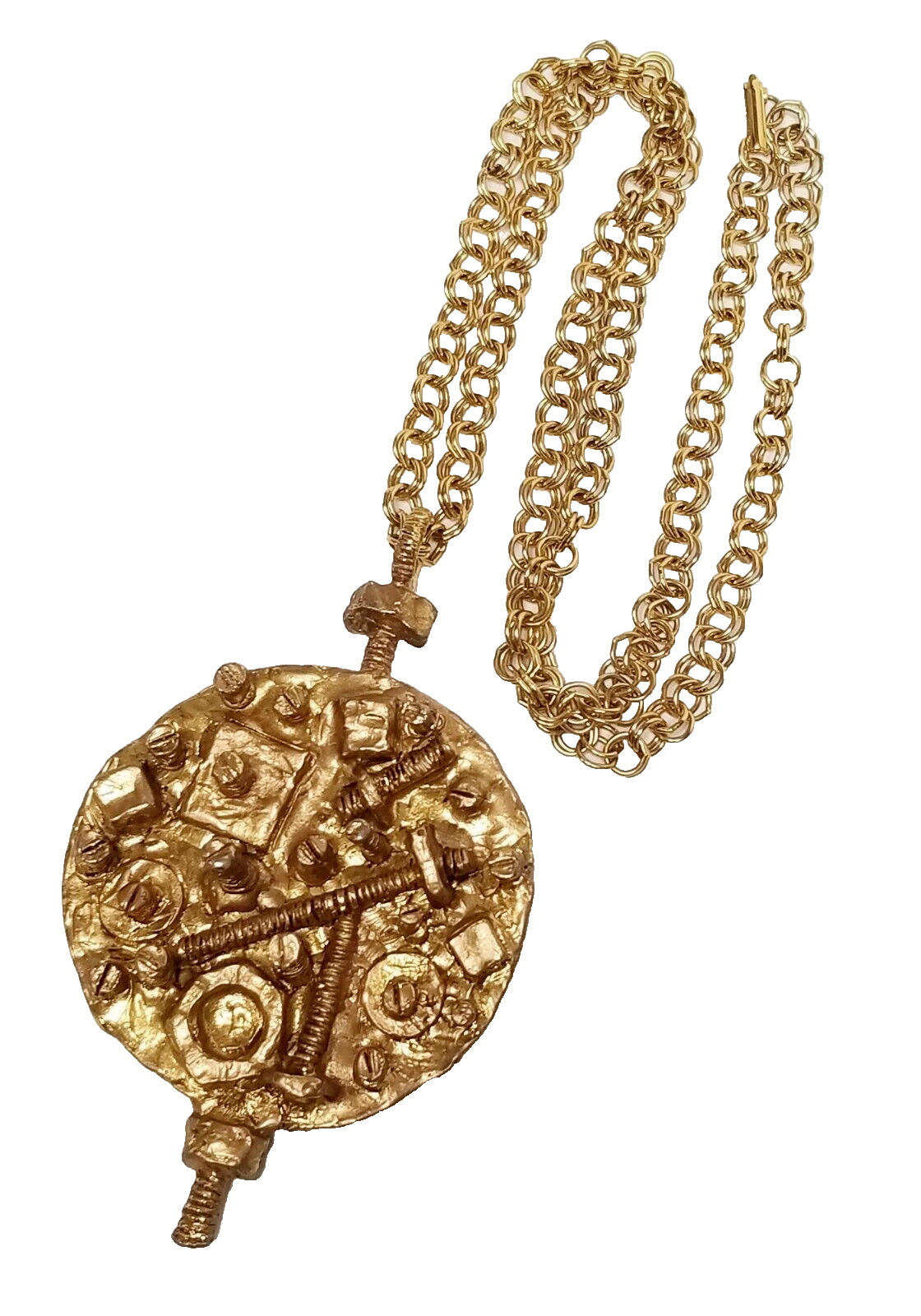 Vintage 1960’s Erwin Pearl Steampunk Modernist “Nuts & Screws Pendant Necklace