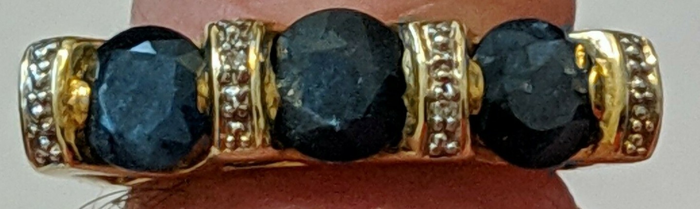 VINTAGE SAPPHIRES VERMEIL STERLING SILVER RING ABOUT SIZE 7 1/2 SIGNED CJ