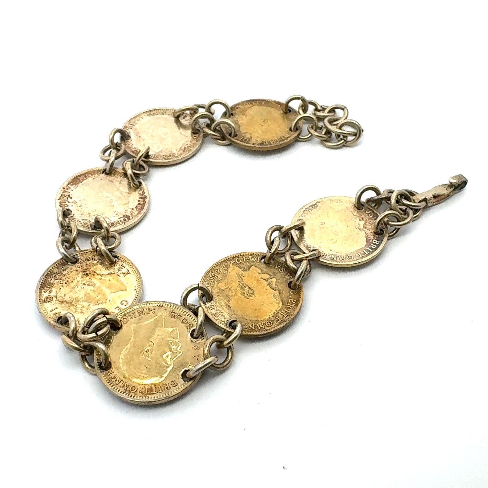 Coin Link Bracelet 8 Antique British Silver Coins