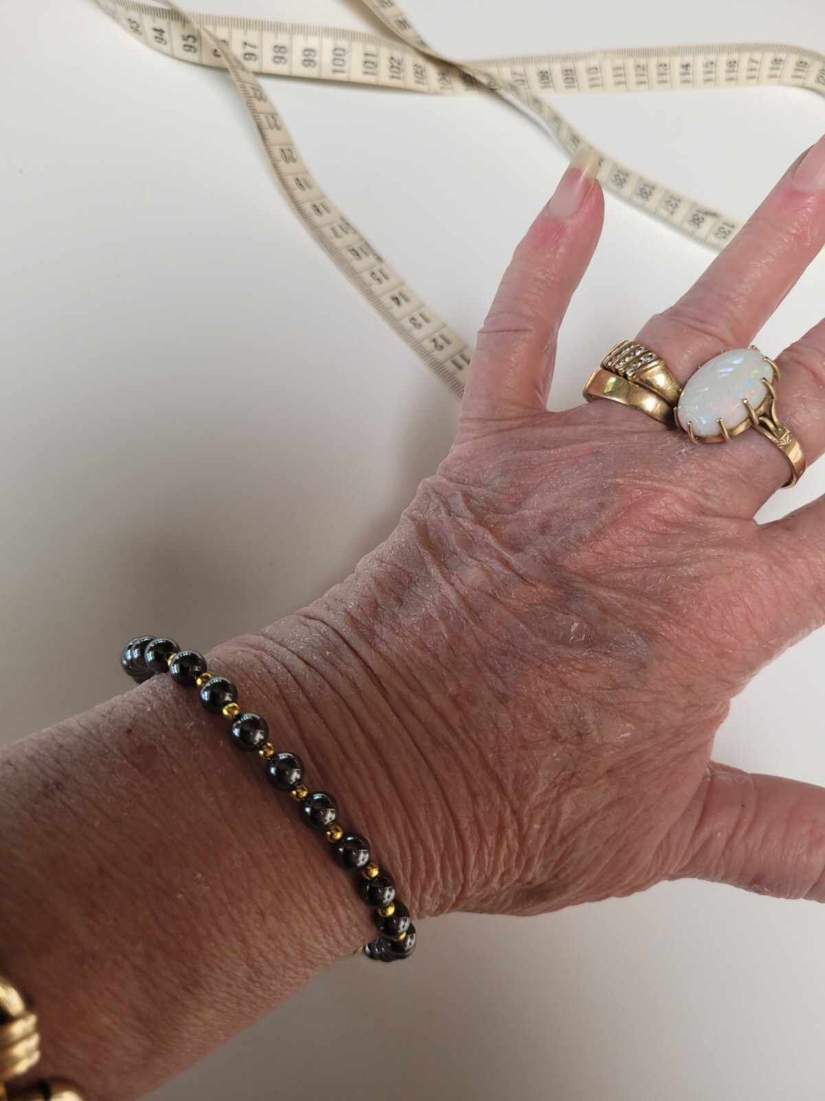 Vintage 20cm Gold Tone Black Hematite Stone 6mm Bead Bracelet & 45cm Necklace