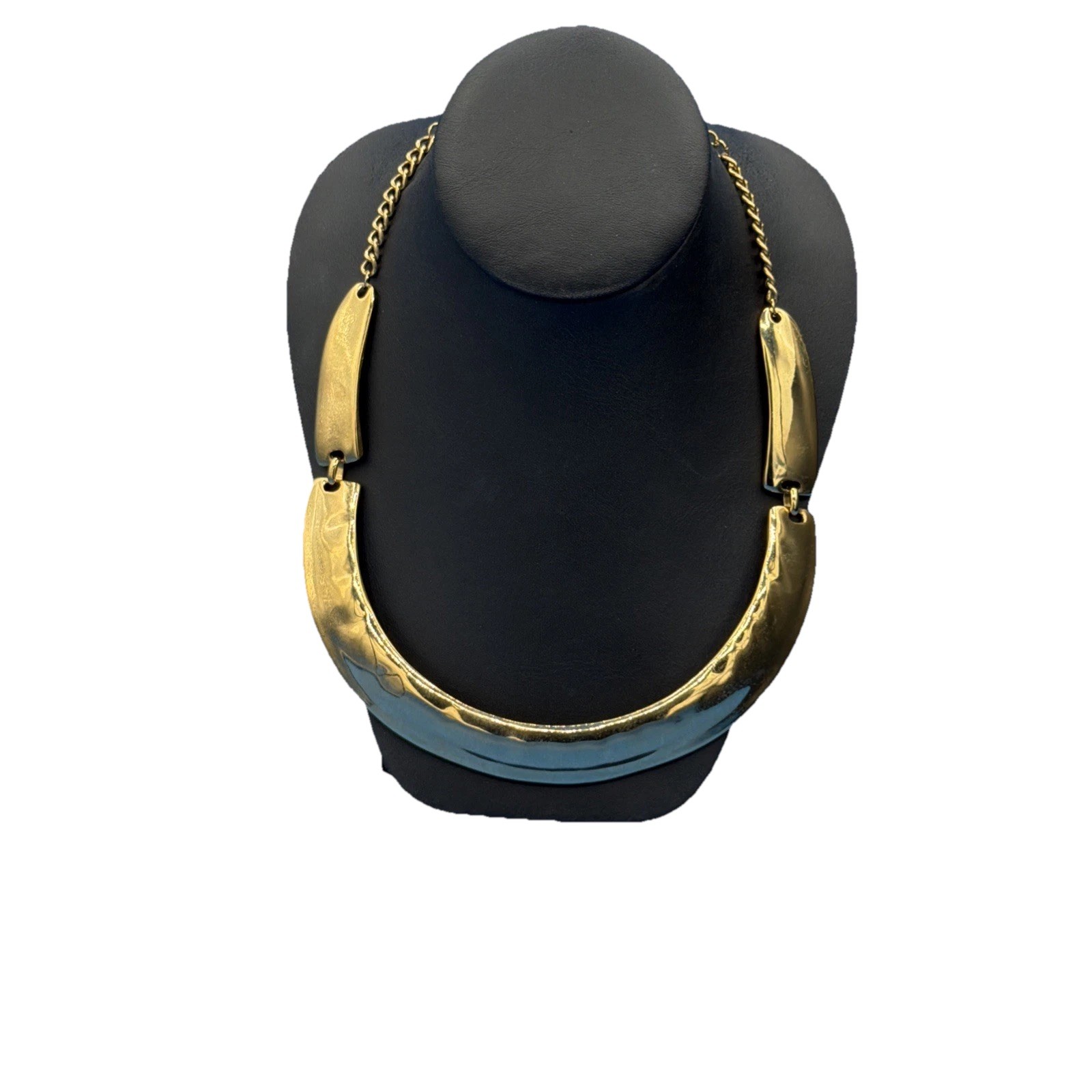 Vintage P&Y Brushed Gold‑Tone U‑Shaped Choker Necklace • Chic Retro Modernist
