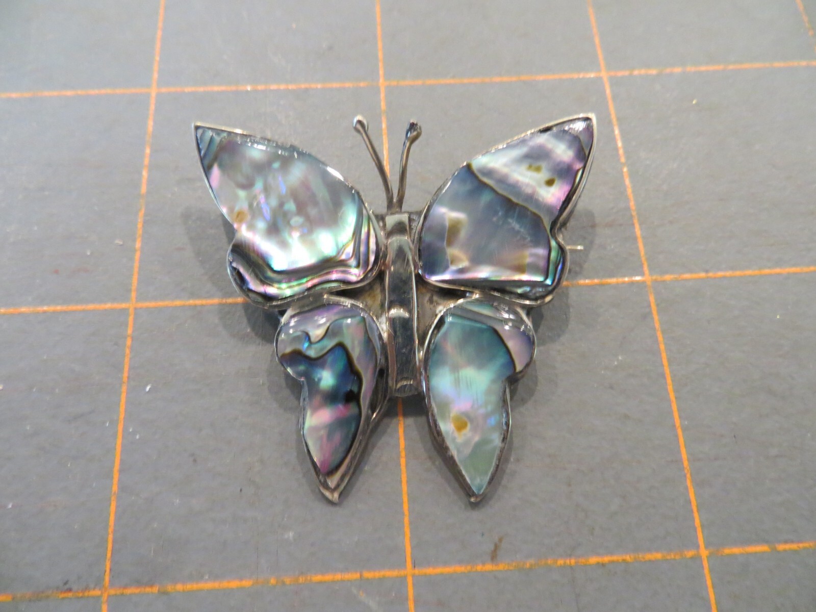 Vintage Silver & Abalone Butterfly Pin – 1 1/2 x 1 1/2 inch