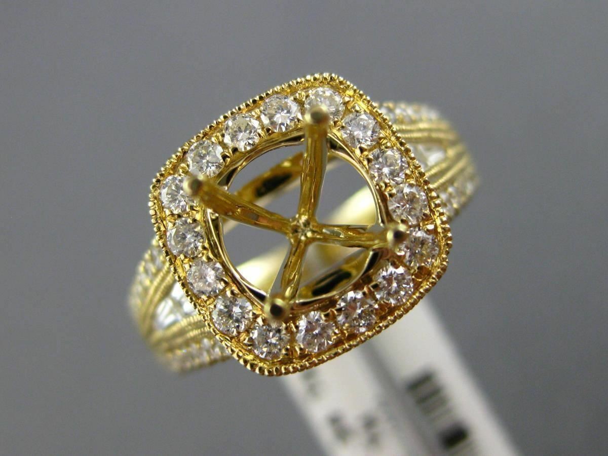 LARGE 1.52CT DIAMOND 14KT YELLOW GOLD 3D SQUARE HALO SEMI MOUNT ENGAGEMENT RING