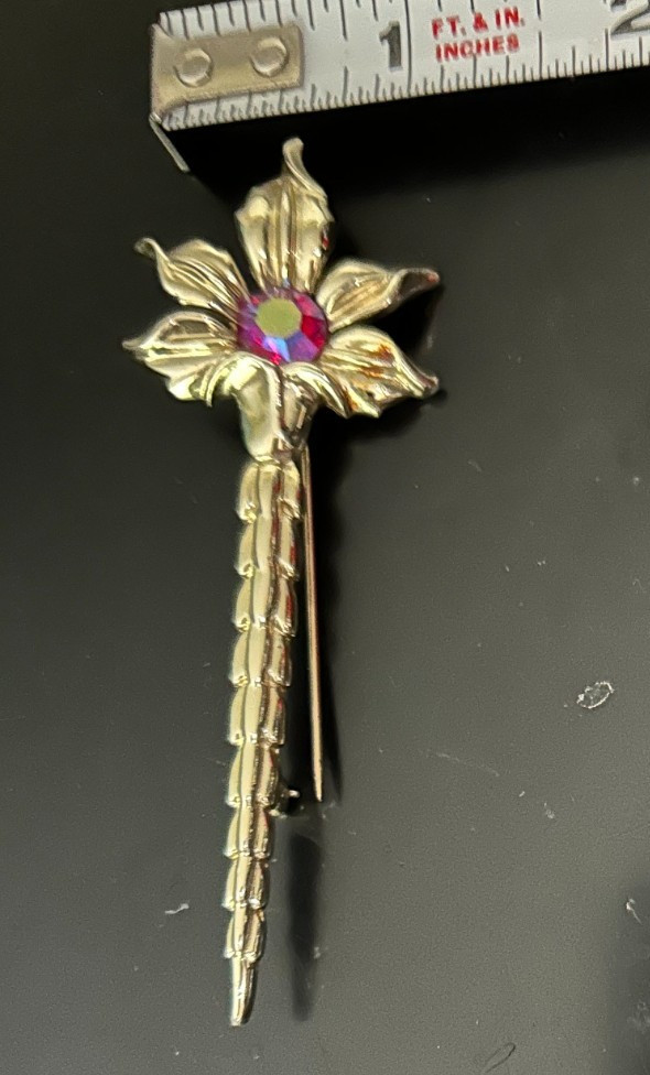 Vintage Signed Emmons Pink Rhinestone Floral Brooch, Lapel Pin Unisex