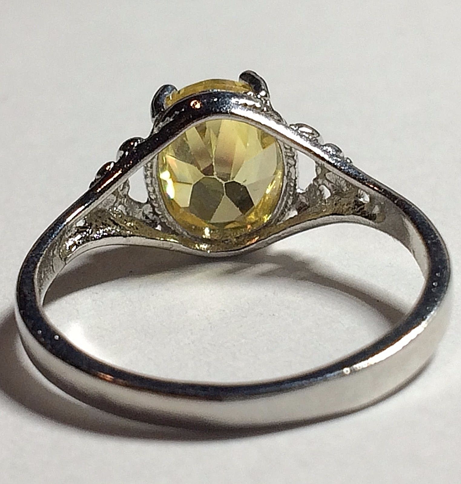 Sterling Silver Citrine Fleur de Lis Ring Size 7 Yellow CubicZirconia Simulated
