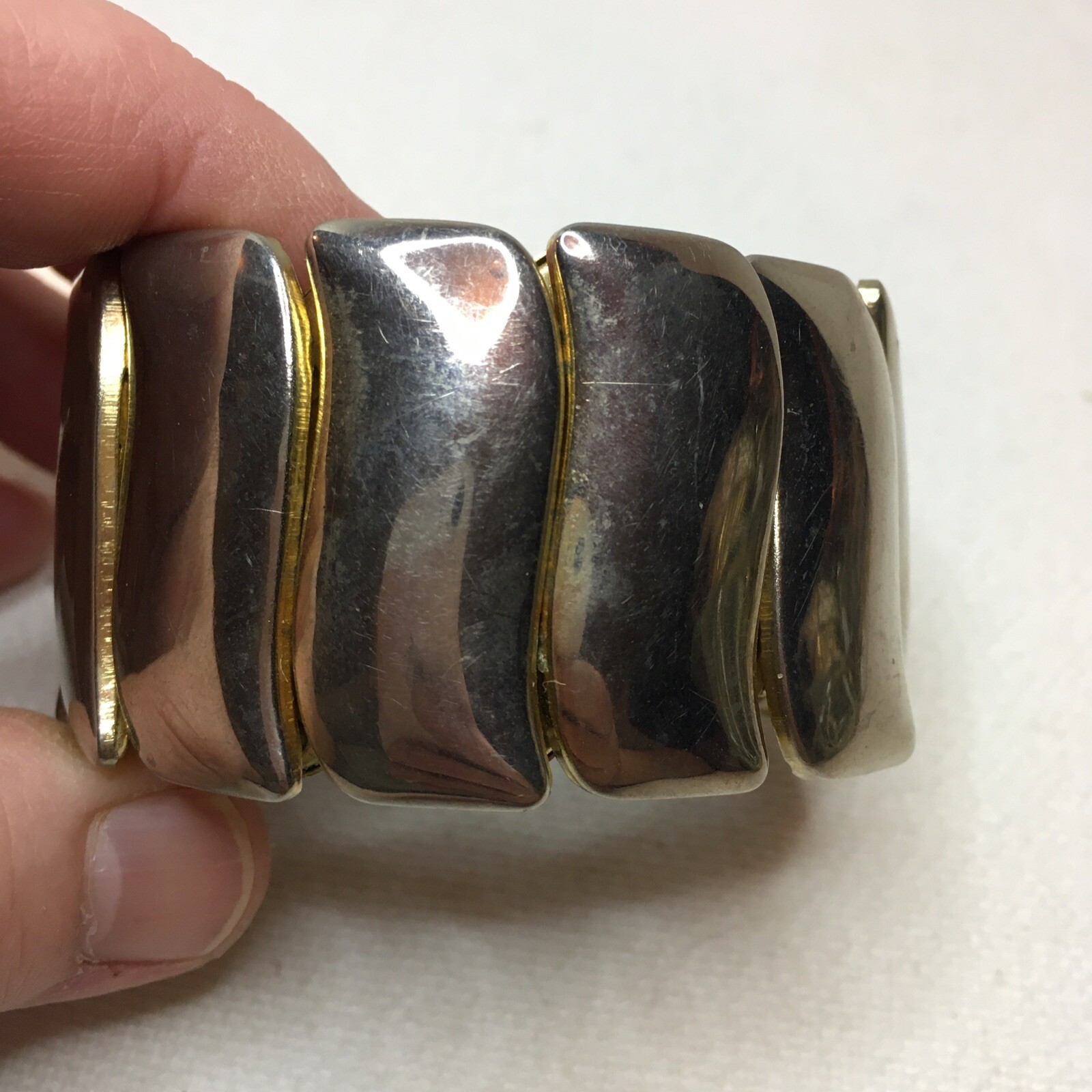 Vintage Large Made In Japan Expanding Link Goldtone Costume Cuff Bracelet