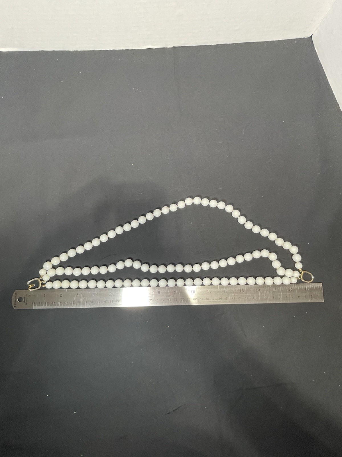 Vintage Les Bernard 3 Strand Hand Knot White Milk Glass Beaded Choker Necklace