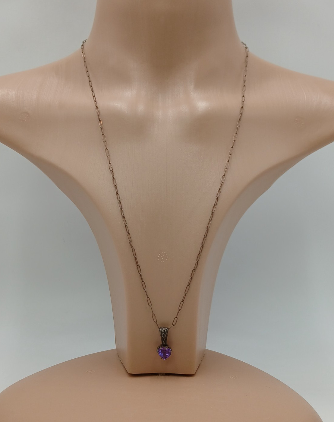 VTG 925 Amethyst CZ Heart Pendant Necklace 24in Sterling Silver 4gtw Scroll Bail