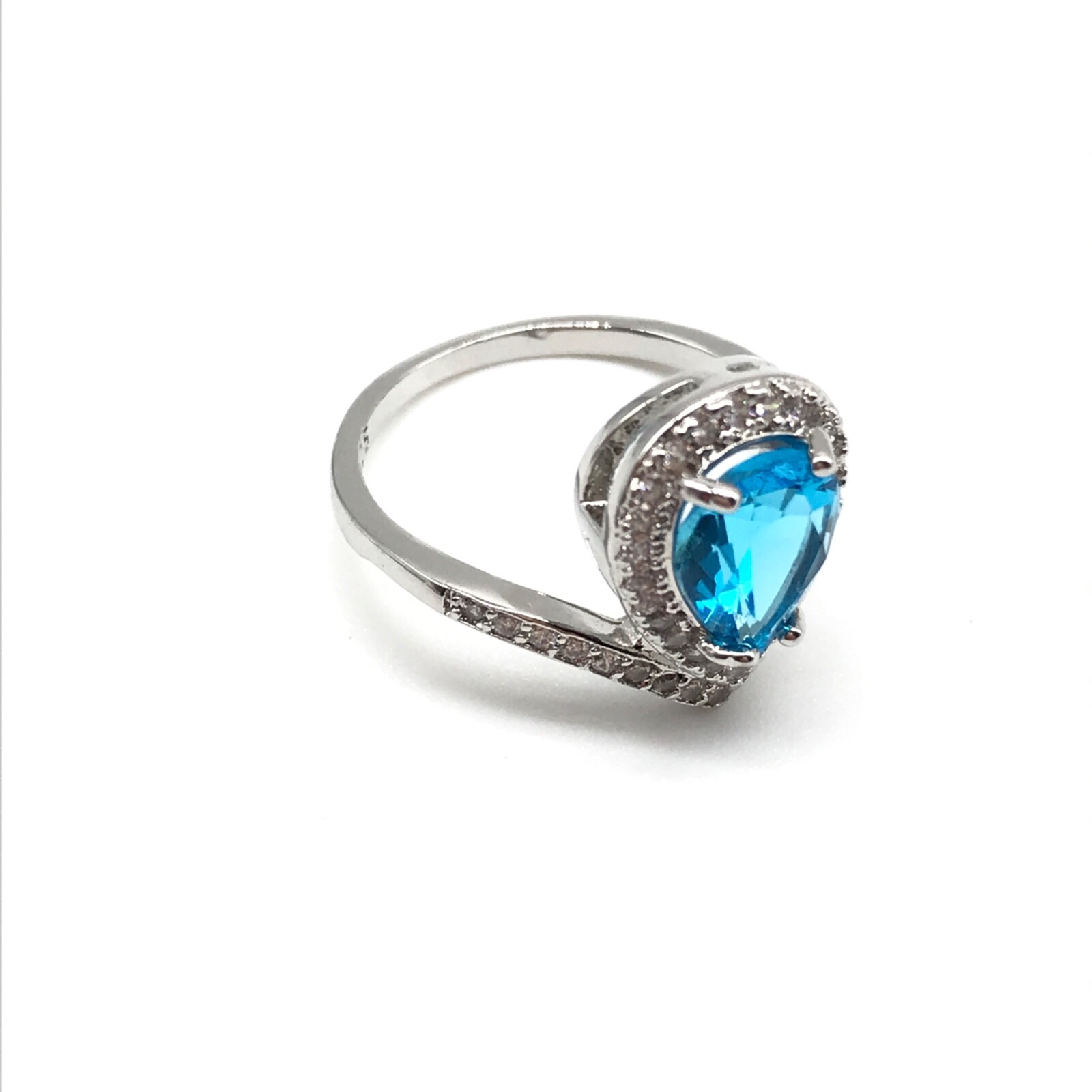 925 Sterling Silver Blue & Clear CZ Accented Ladies Band Ring Size 7.25