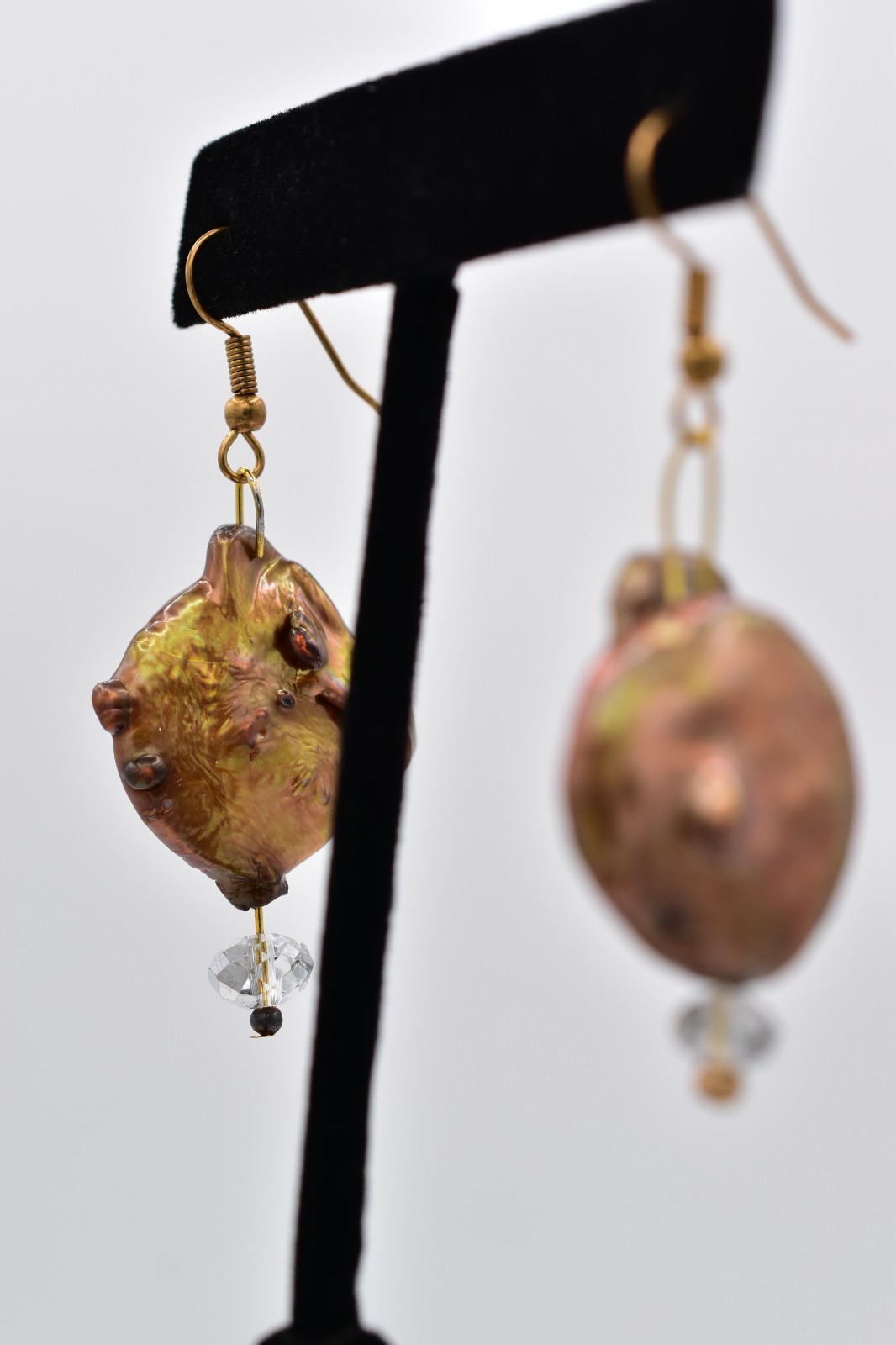 Vintage Baroque Pearl Dangle Earrings Iridescent Copper Freshwater Drop BinBK