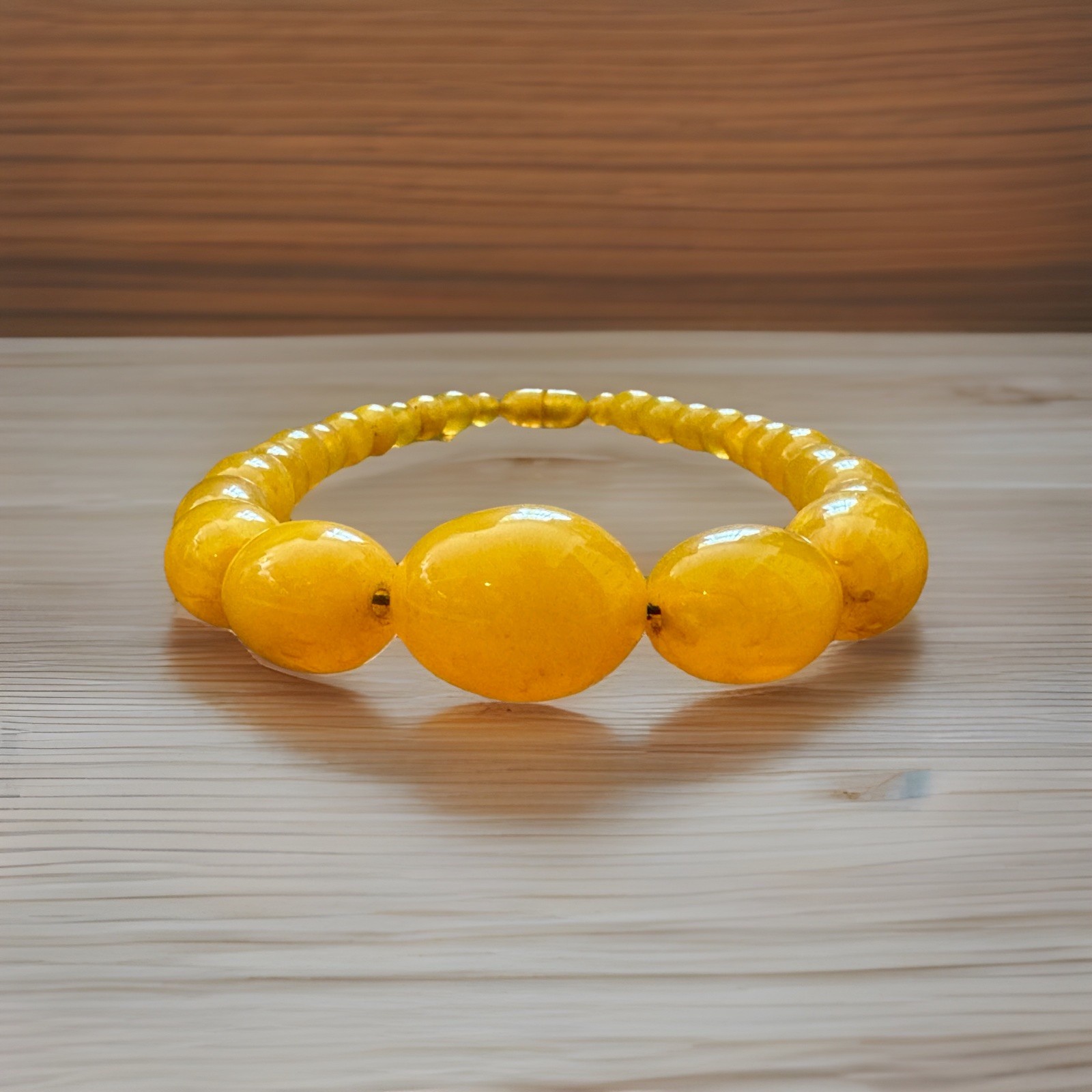 Vintage Style Oval Shape Translucent Egg Yolk Amber Resin Beads Necklace 106gr
