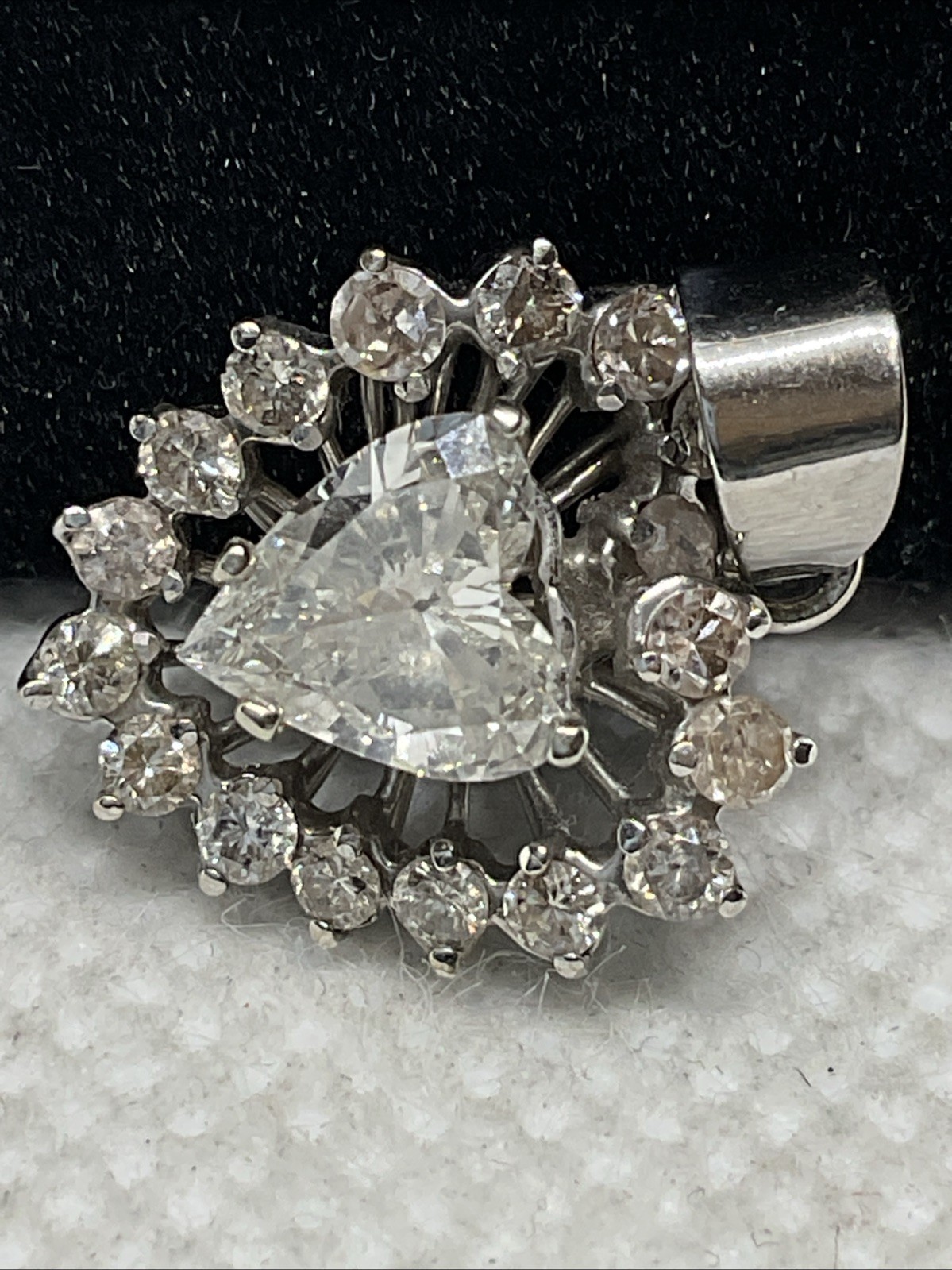 VINTAGE HANDMADE 8K White Gold Solitaire Diamond w/Accents Pendant & 11K Lock