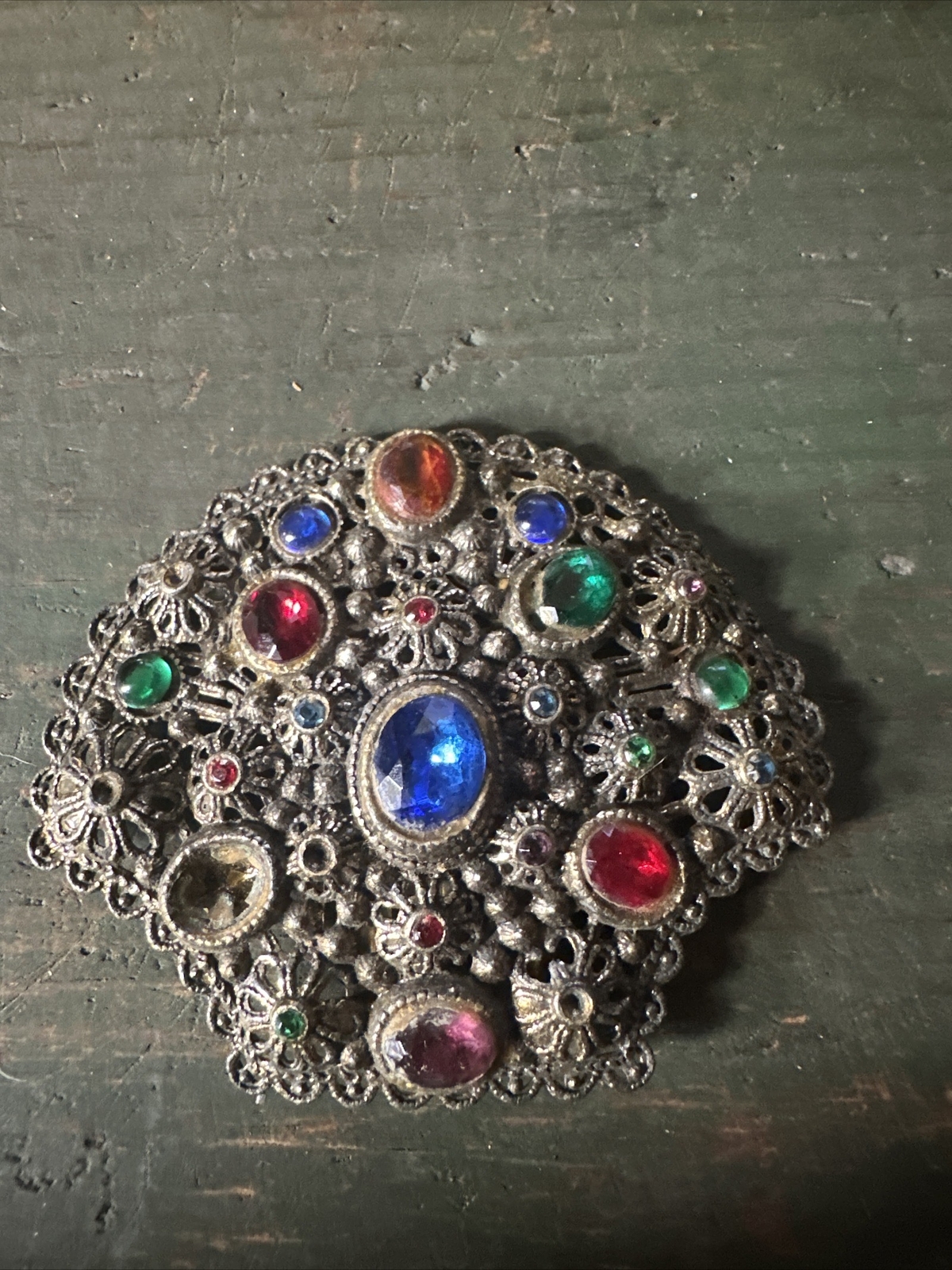 Fur CLIP Coat Dress New England Glass Works Multi-Color Stones Fan Missing Stone
