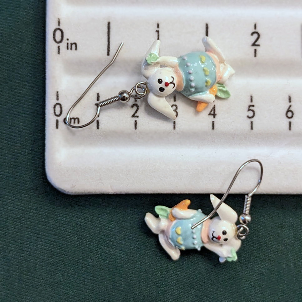 Vintage 2001 Easter Bunny Earrings Y2K NOC Easter Plastic Dangle Pastel Colors